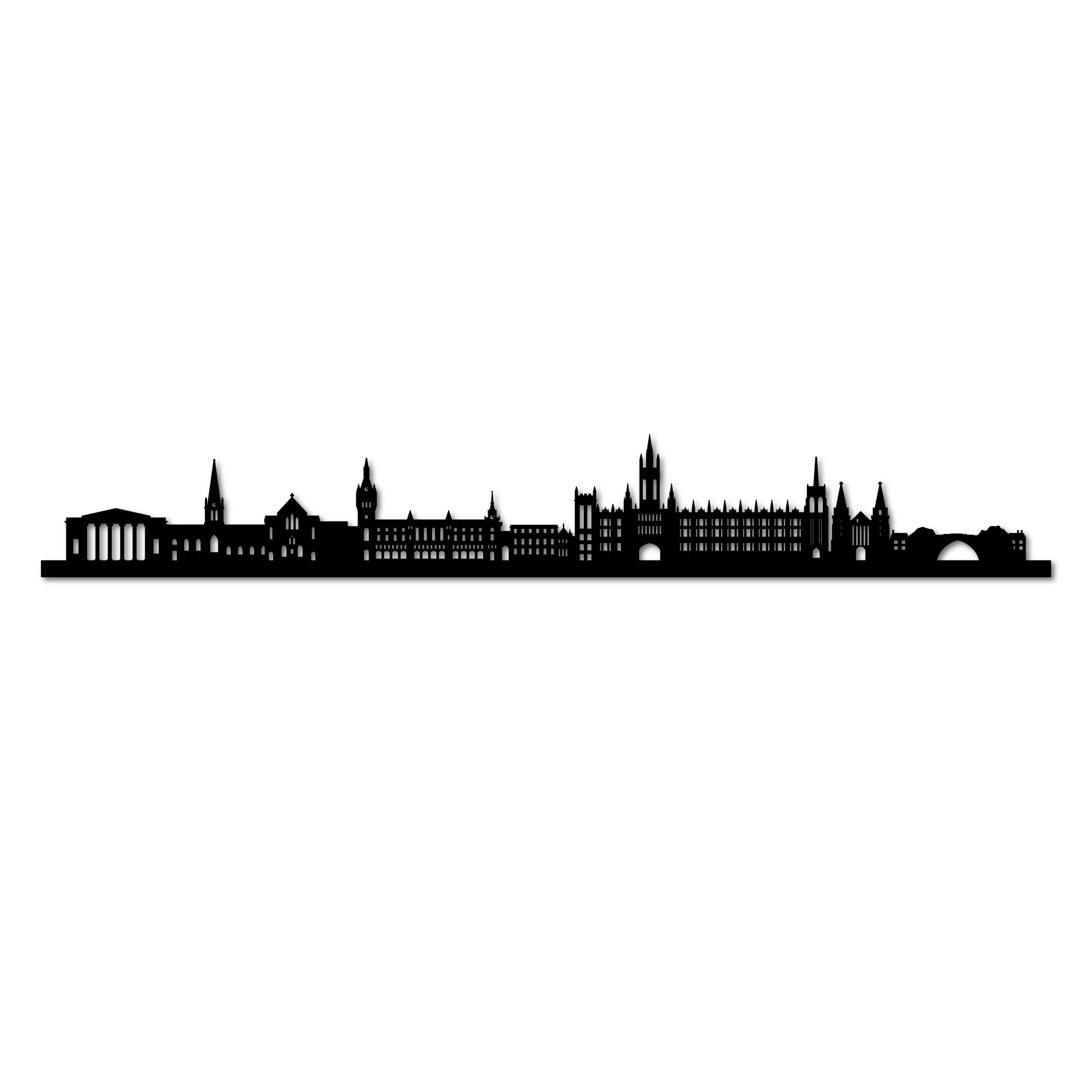 Aberdeen Skyline, Laser-cut in Matte Black Acrylic, with the City's Name Lettering Bellow, on a White Background