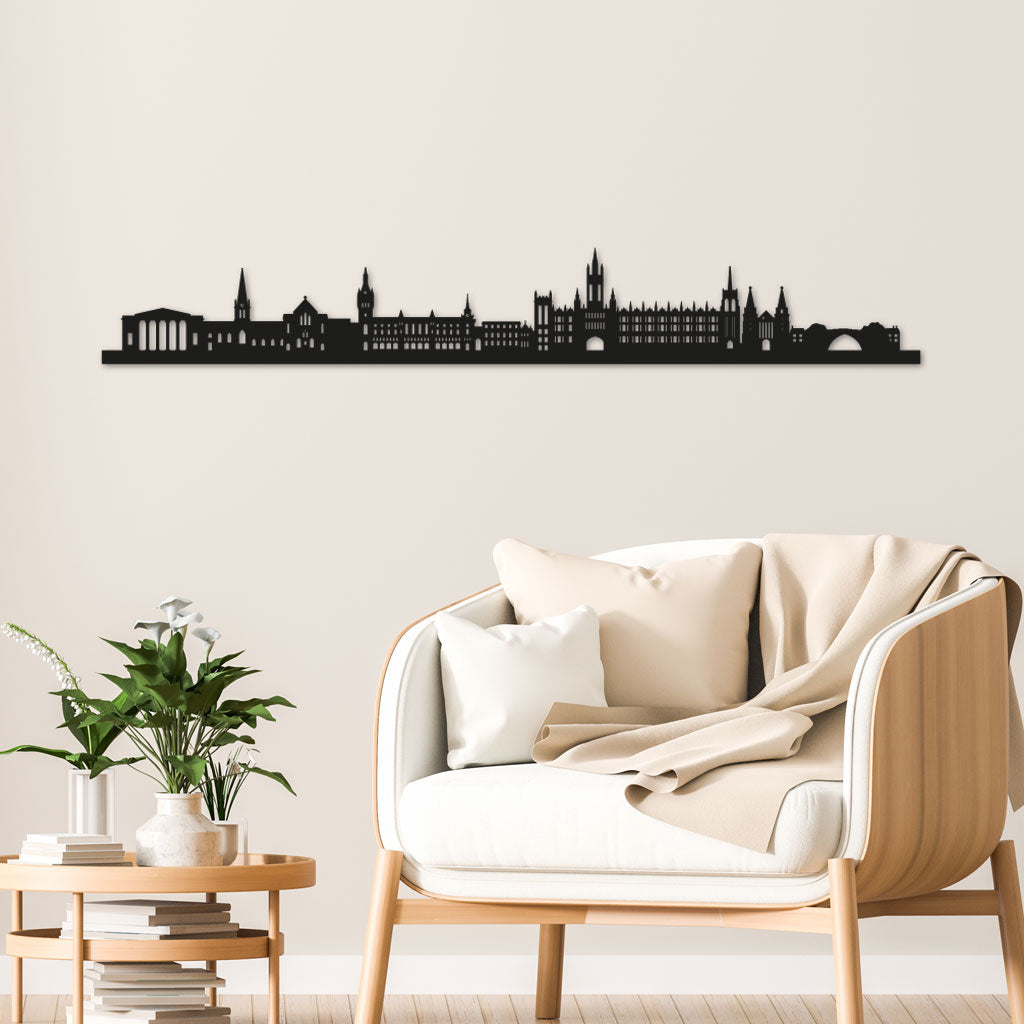 Aberdeen Skyline laser-cut in Matte Black reclycled acrylic on Seating Room's Wall