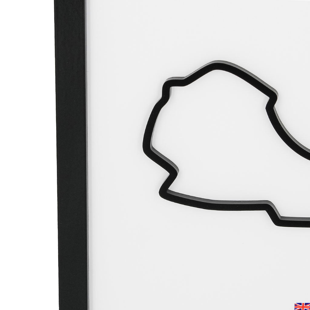 Australian Grand Prix wall art by Siluet light theme print with black frame close-up on a white wall background