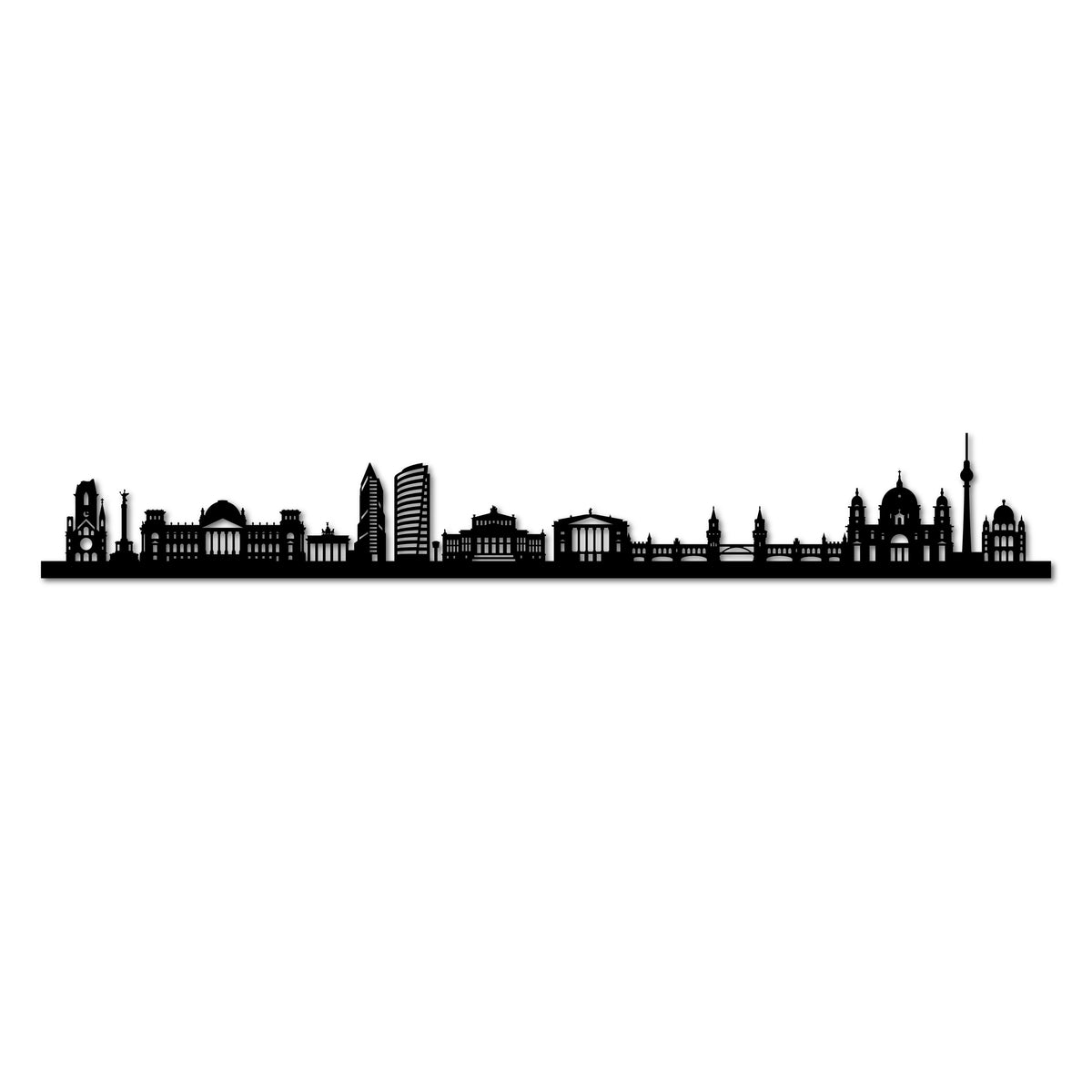 BerlinSkyline, Laser-cut in matte black recycled acrylic, on a white background