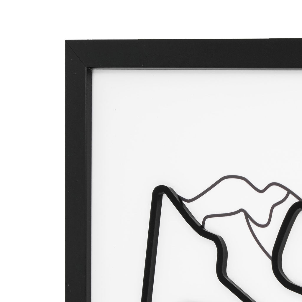 Bahrain Grand Prix wall art by Siluet light theme print with black frame close-up on a white wall background