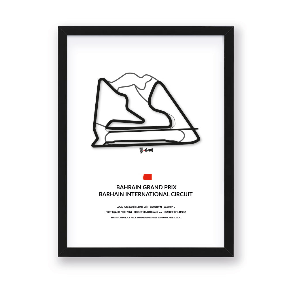 Bahrain Grand Prix wall art by Siluet light theme print with black frame on white background