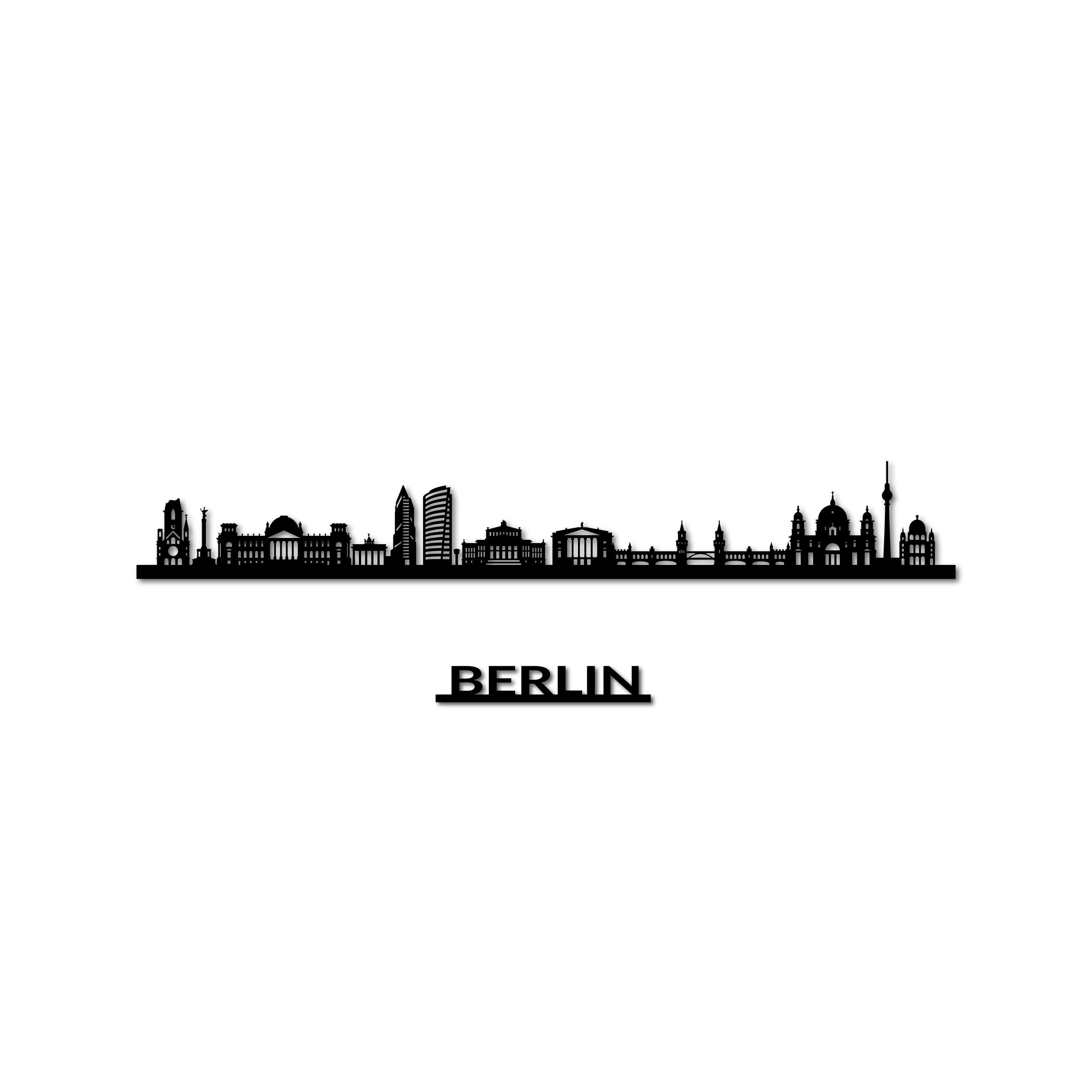 Beijing Skyline, Laser-cut in Matte Black Acrylic, with the City's Name Lettering Bellow, on a White Background