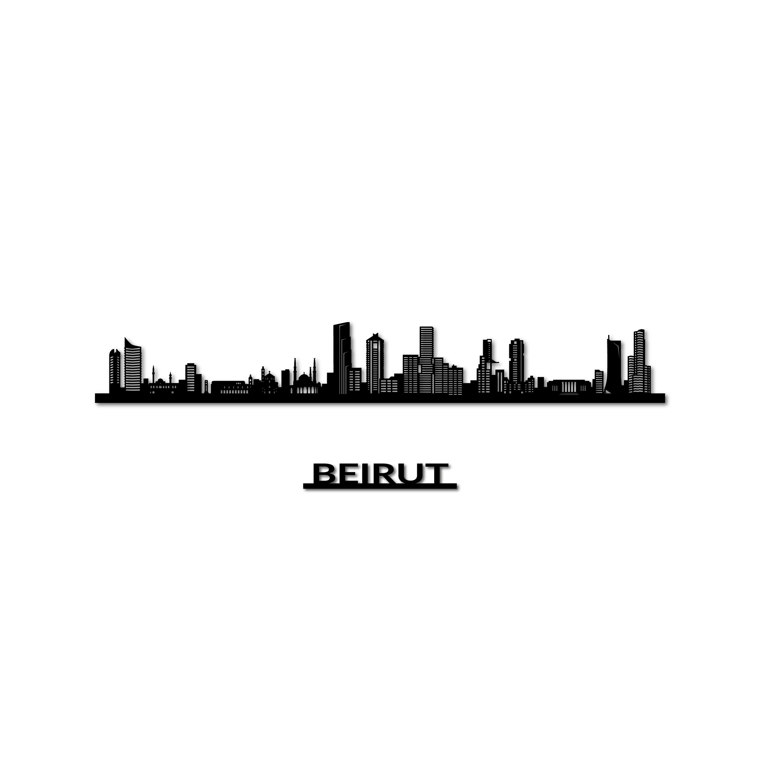 Belfast Skyline, Laser-cut in Matte Black Acrylic, with the City's Name Lettering Bellow, on a White Background