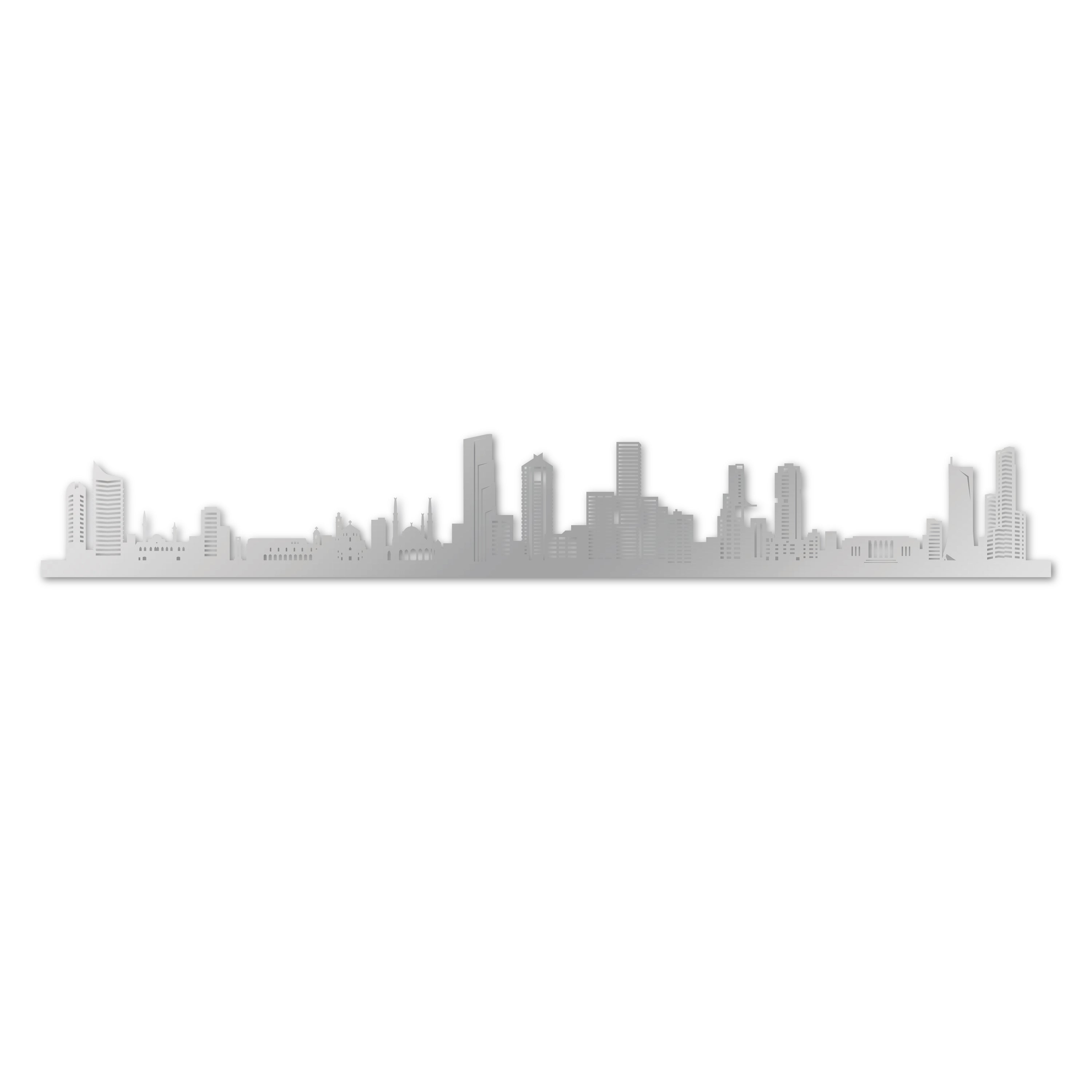 Skyline laser-cut in reclycled acrylic on Seating Room's Wall