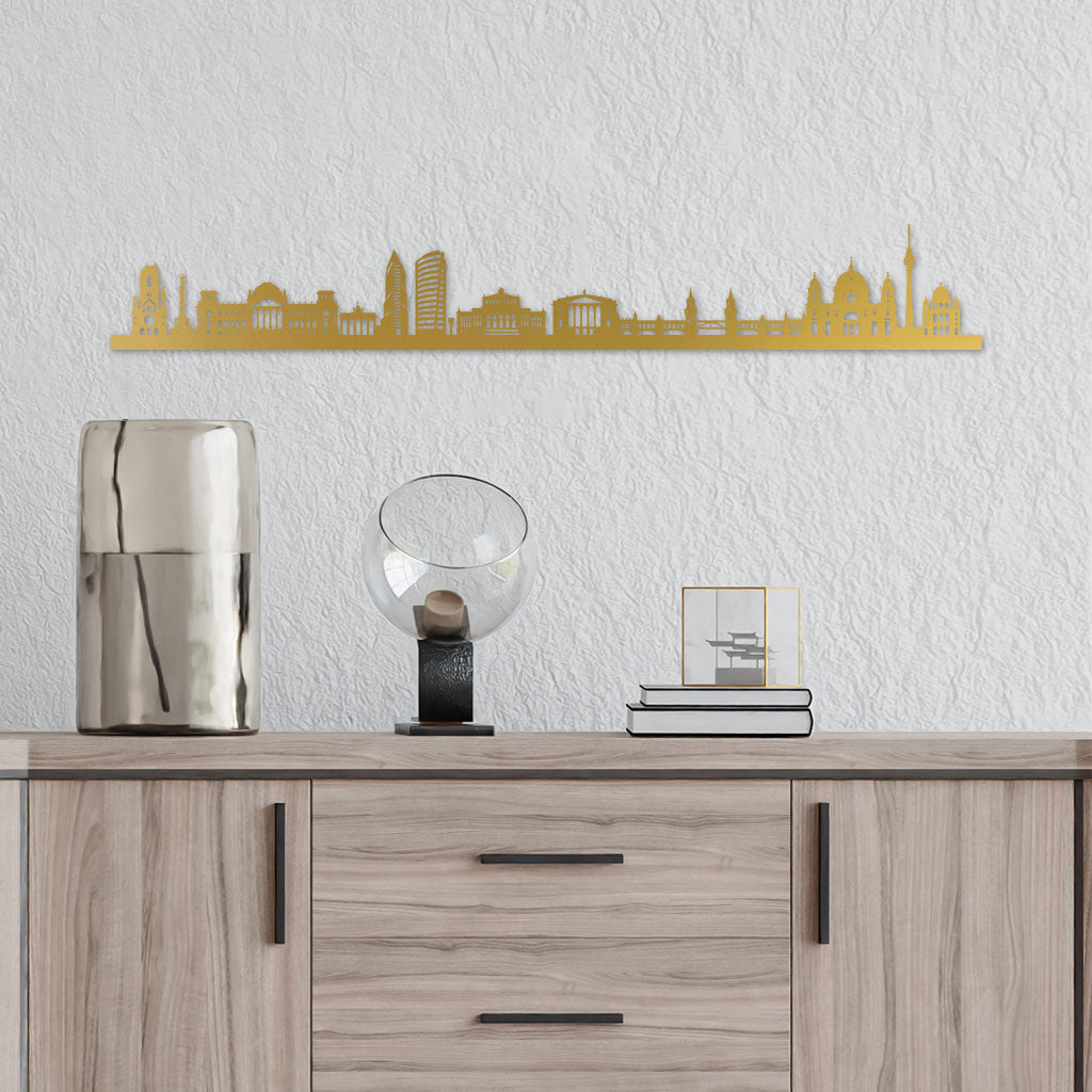 Berlin Skyline Gold On Top Of Wood Console