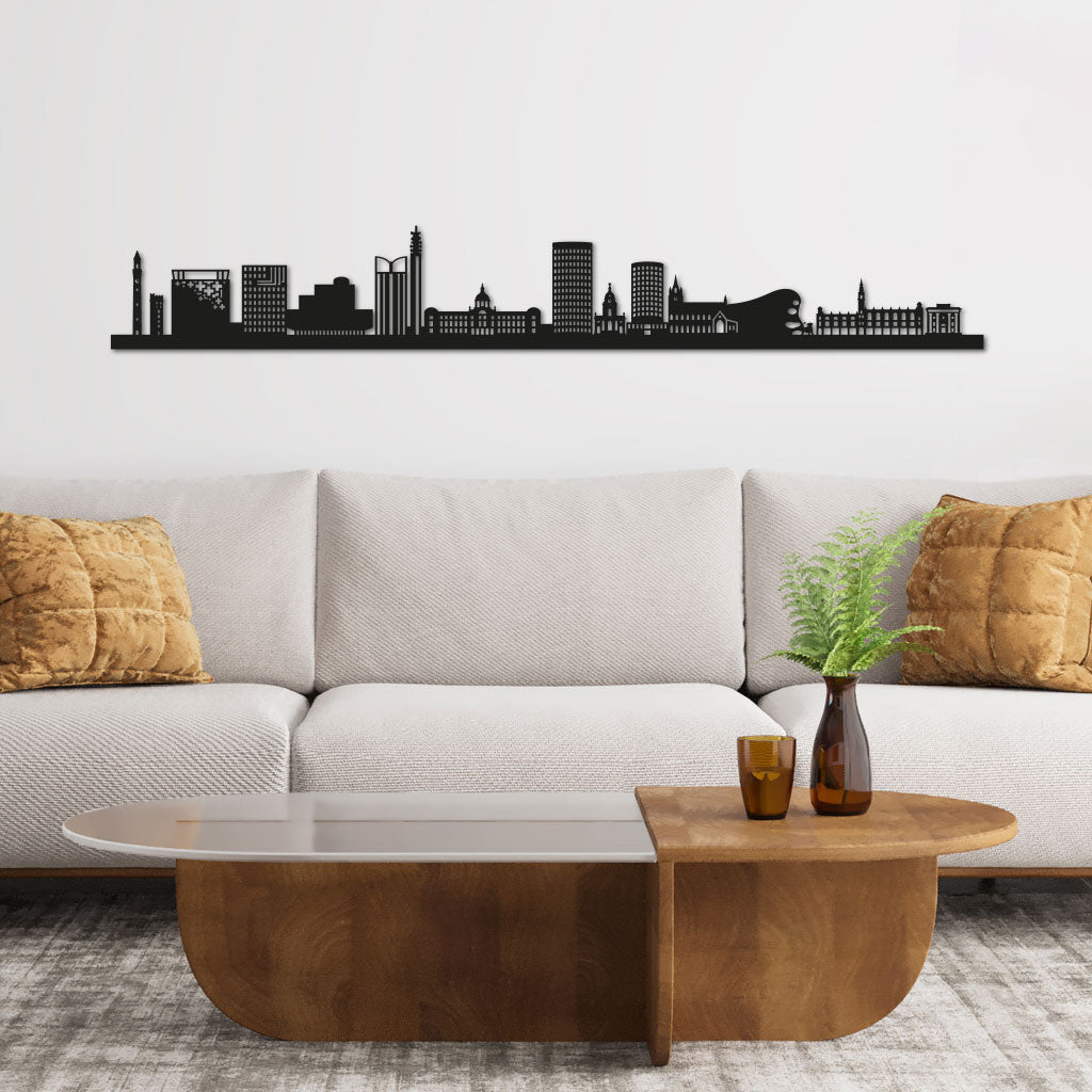 Birmingham Skyline laser-cut in Matte Black reclycled acrylic on Seating Room's Wall