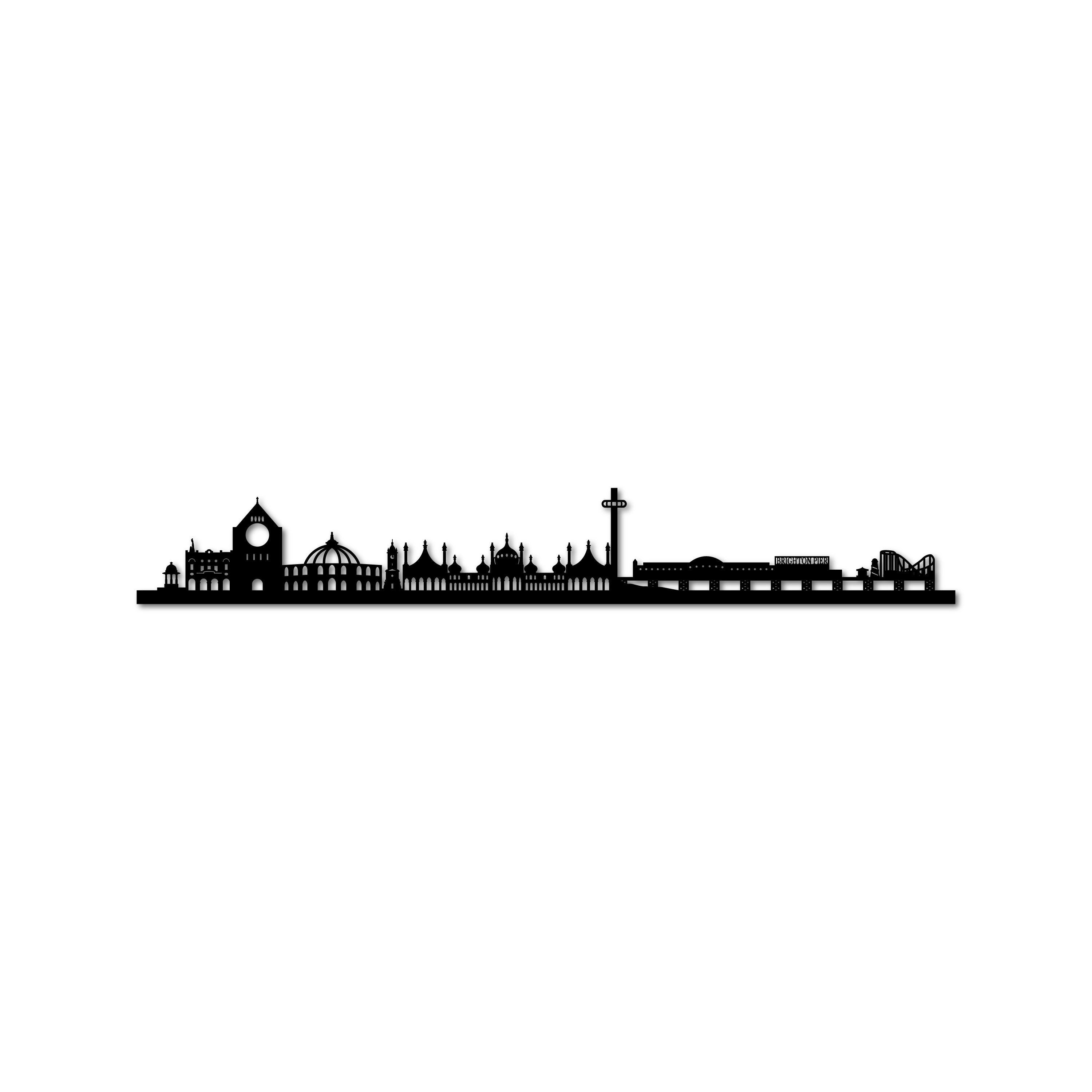 Brighton and Hove Skyline, Laser-cut in Matte Black Acrylic, on a White Background
