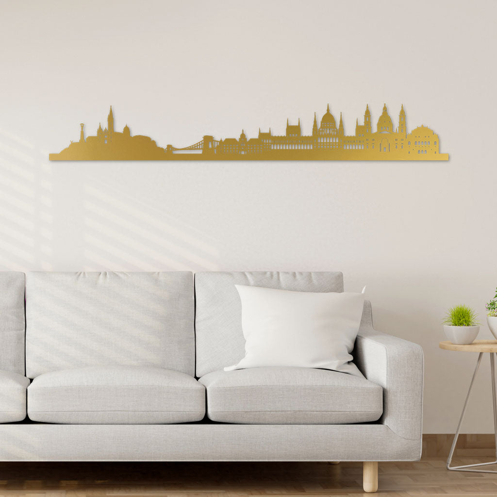 Budapest Skyline Gold Sofa Living Room With Copy Space