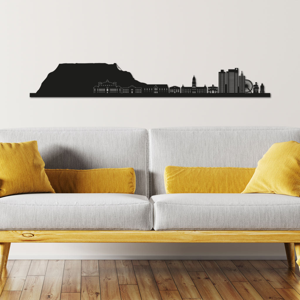 Cape Town Skyline laser-cut in Matte Black reclycled acrylic on Seating Room's Wall