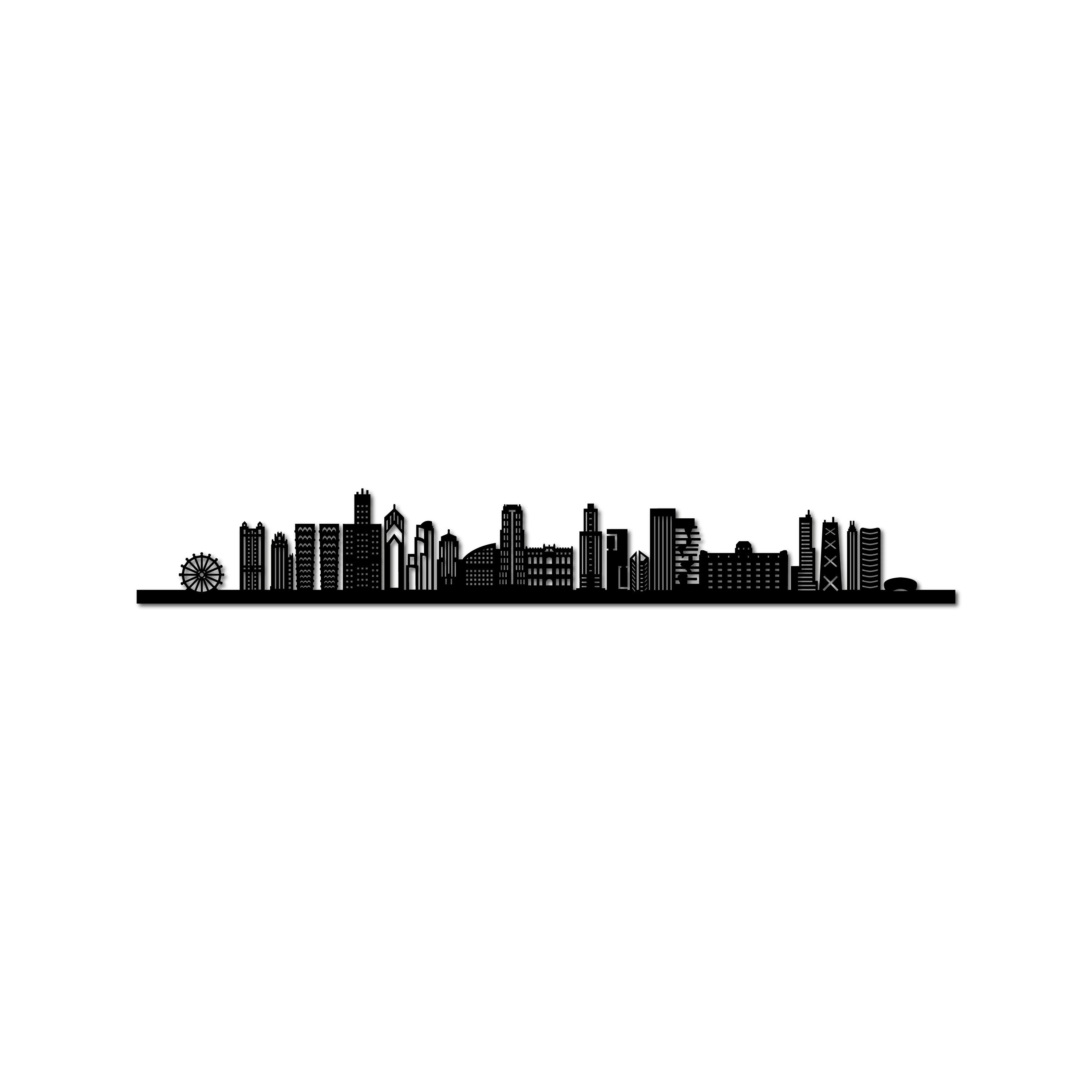 Chicago Skyline, Laser-cut in Matte Black Acrylic, on a White Background