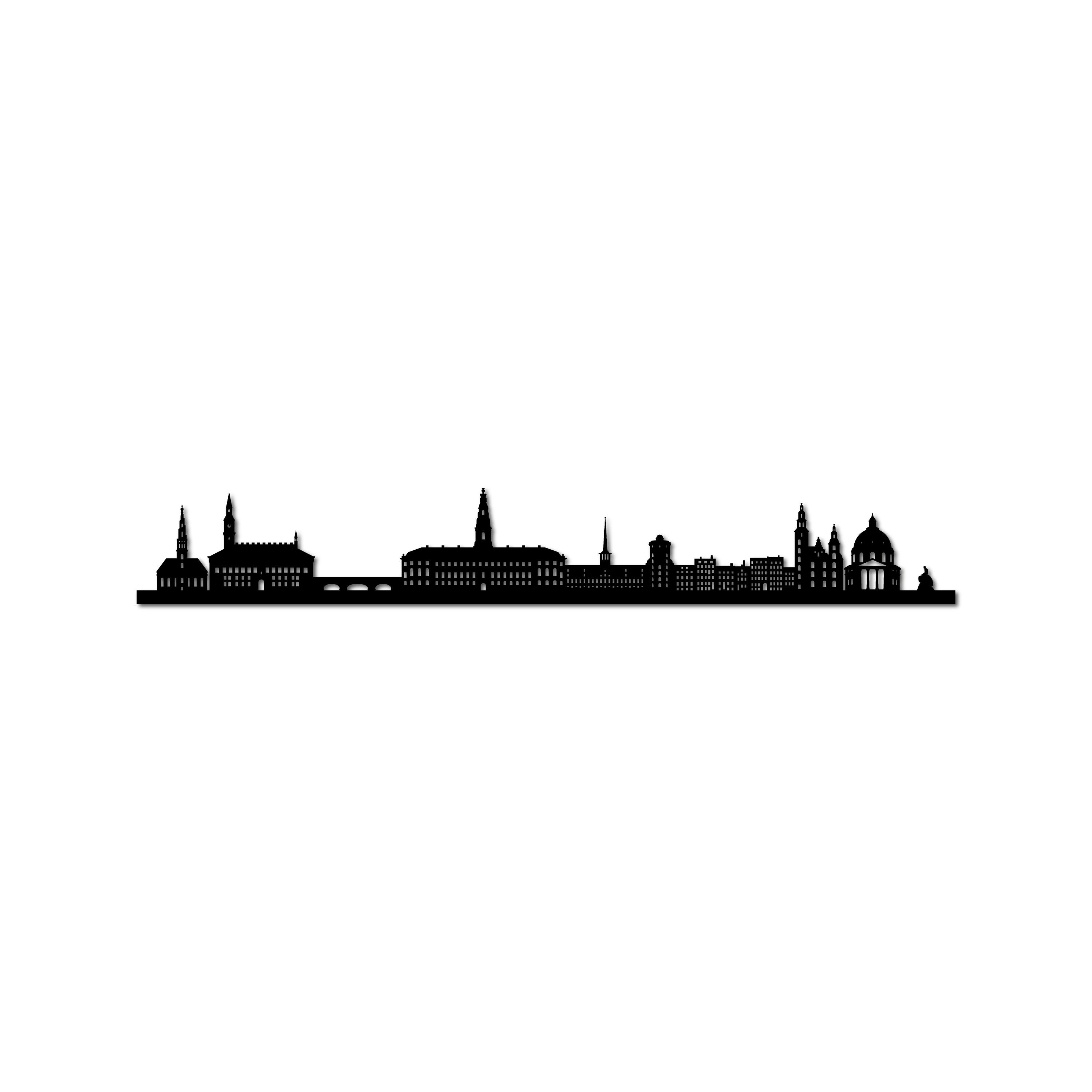 Copenhagen Skyline, Laser-cut in Matte Black Acrylic, on a White Background