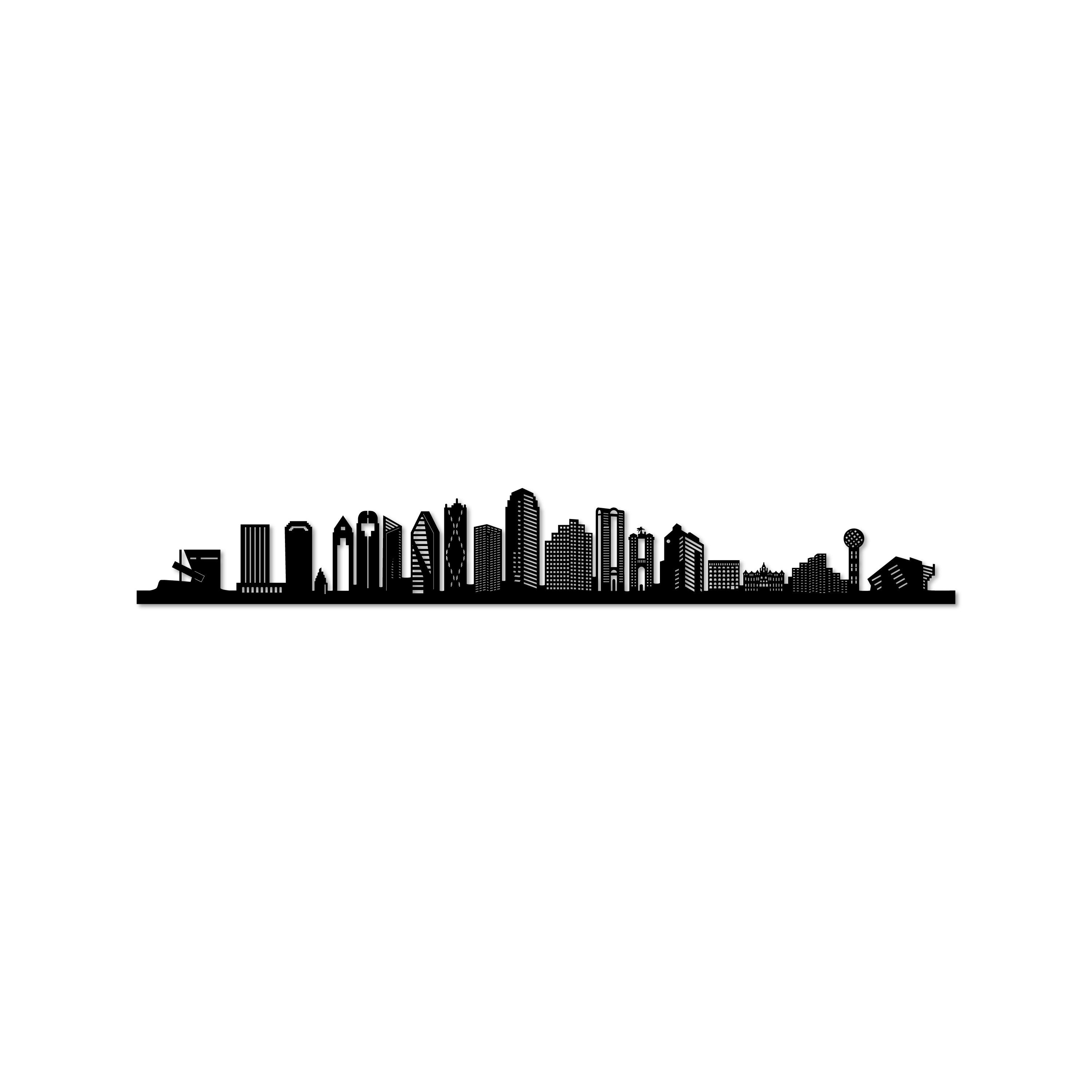 Dallas Skyline, Laser-cut in Matte Black Acrylic, on a White Background