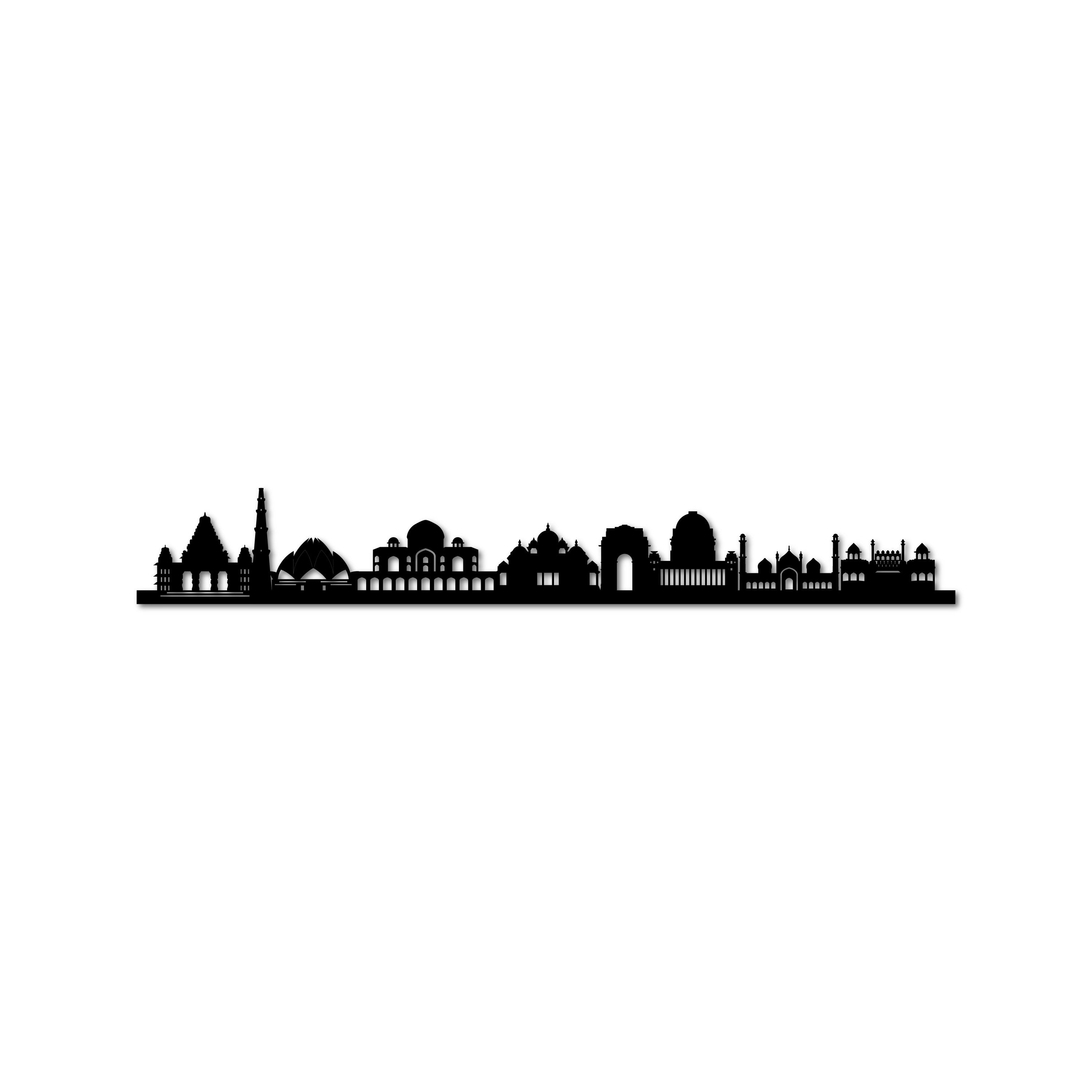 Delhi Skyline, Laser-cut in Matte Black Acrylic, on a White Background