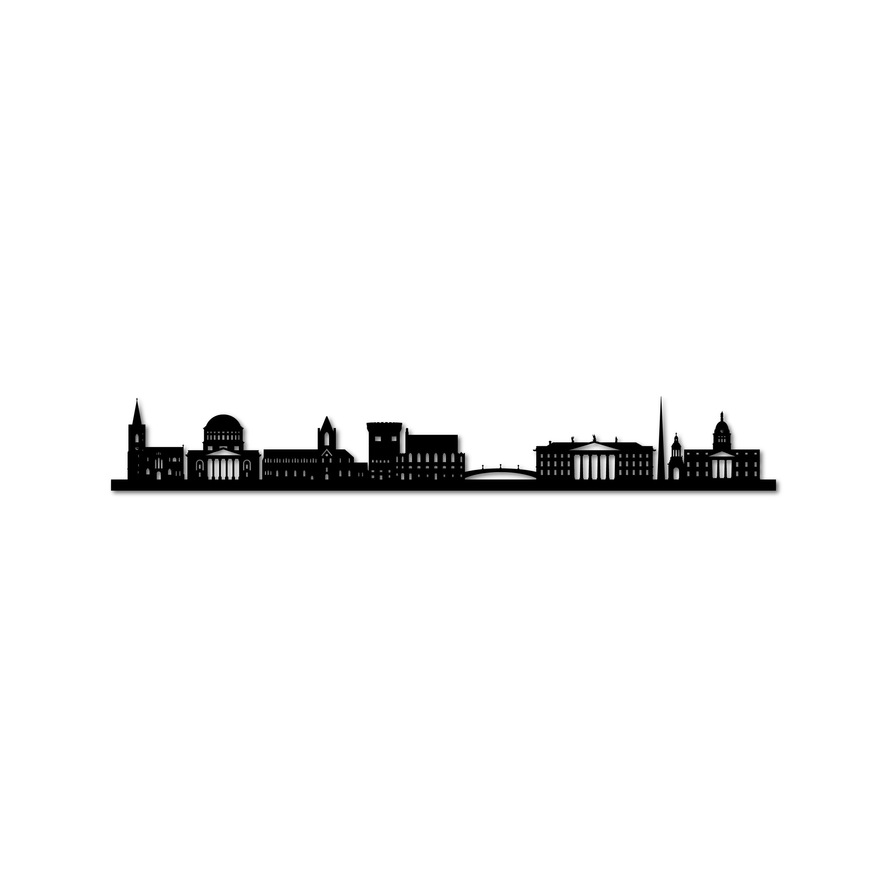 Dublin Skyline, Laser-cut in Matte Black Acrylic, on a White Background