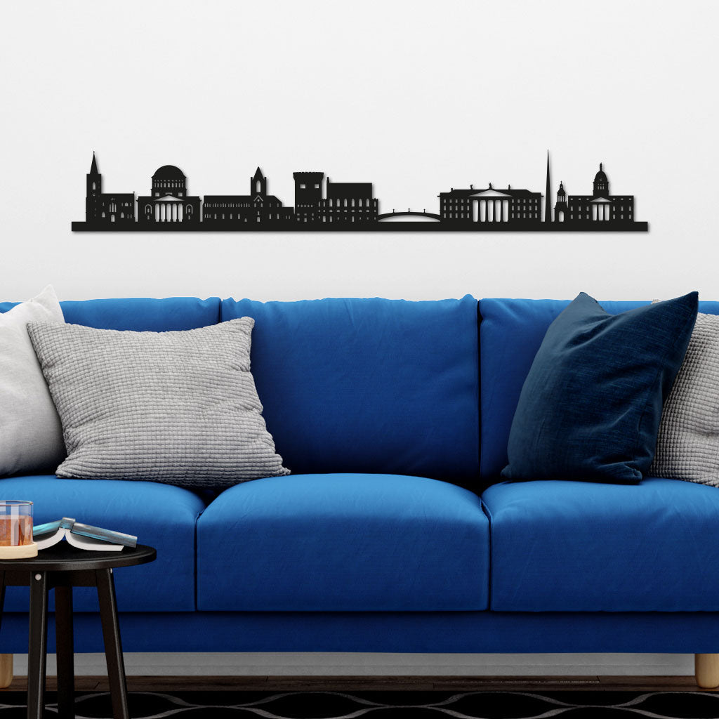 Dublin Skyline laser-cut in Matte Black reclycled acrylic on Seating Room's Wall