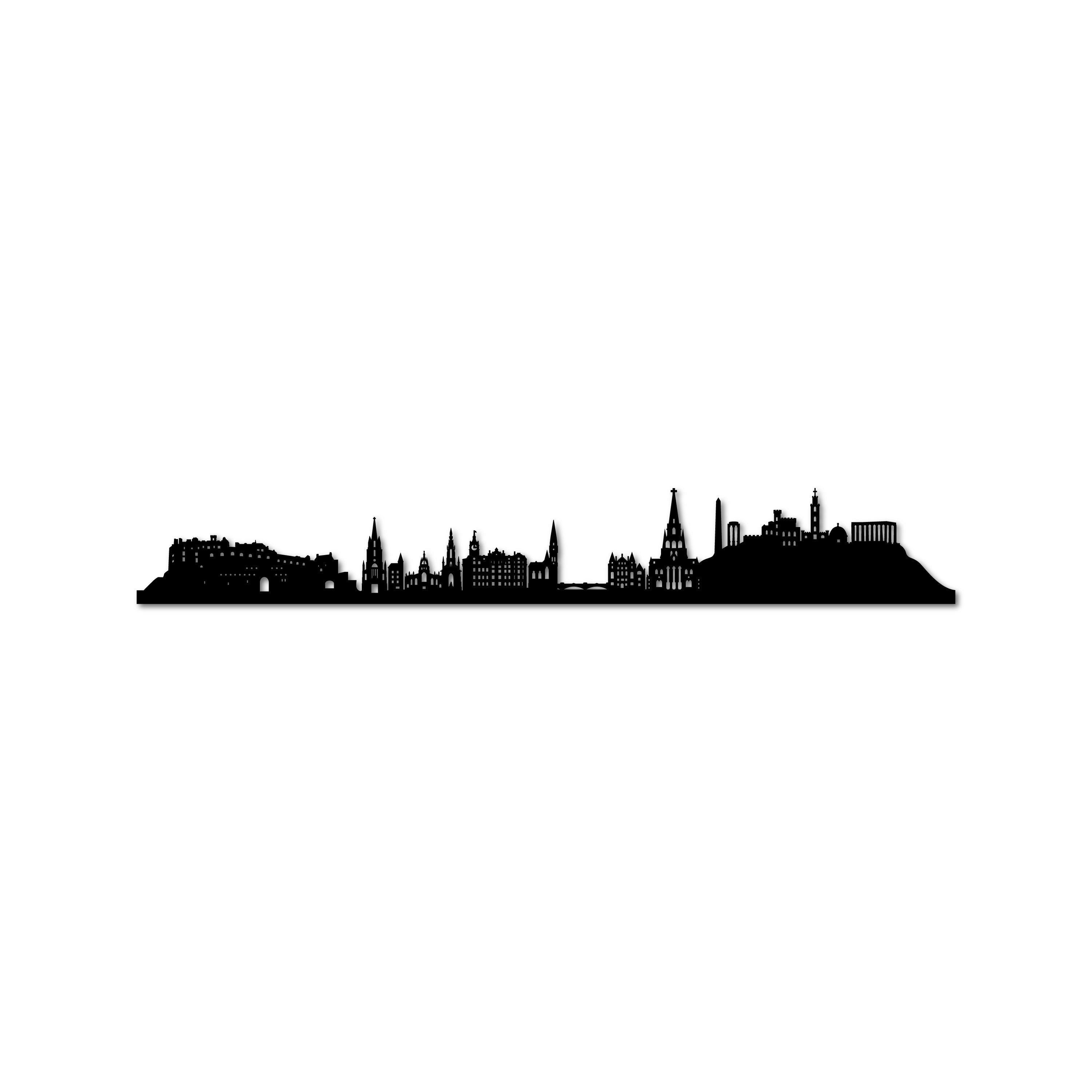 Edinburgh Skyline, Laser-cut in Matte Black Acrylic, on a White Background