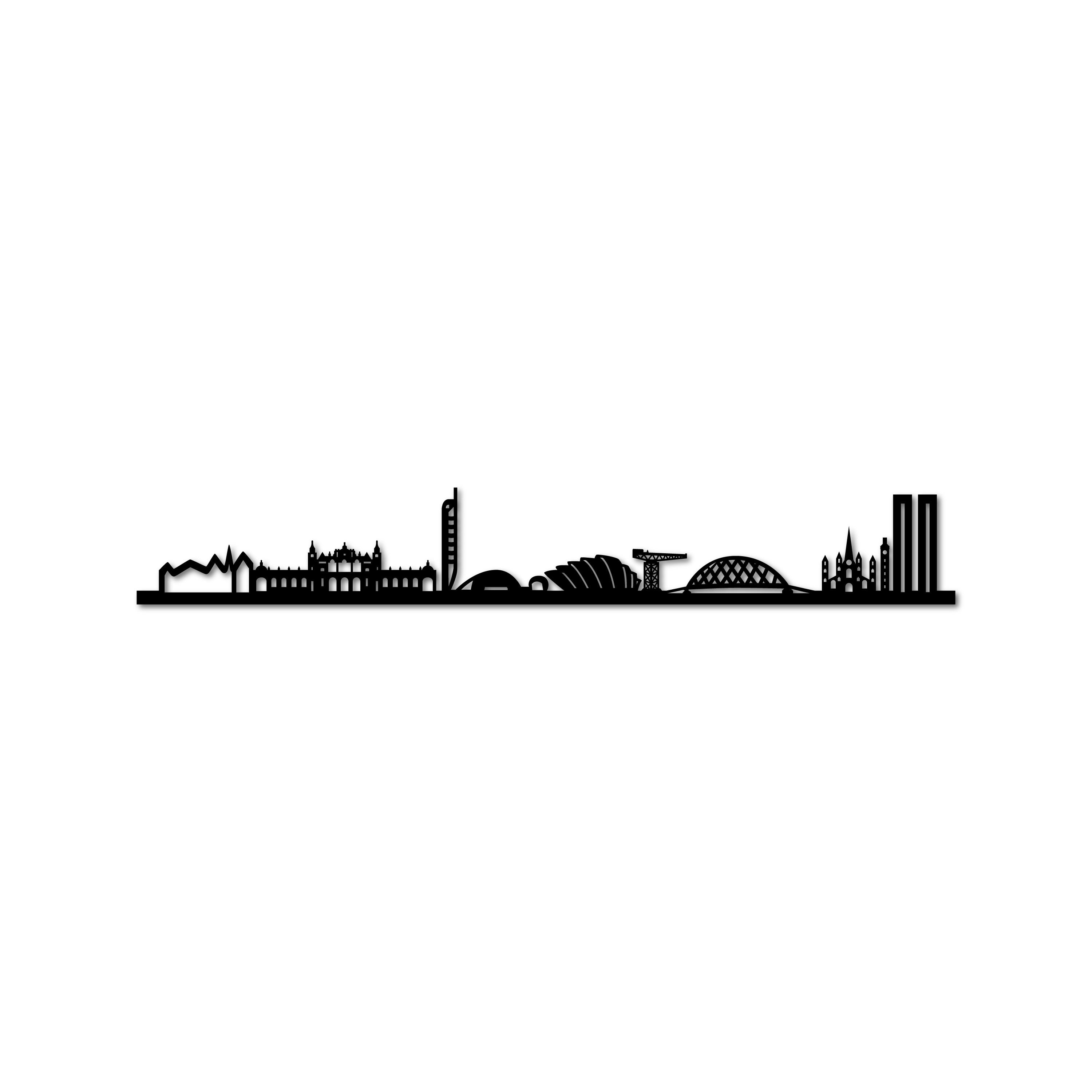 Glasgow Skyline, Laser-cut in Matte Black Acrylic, on a White Background