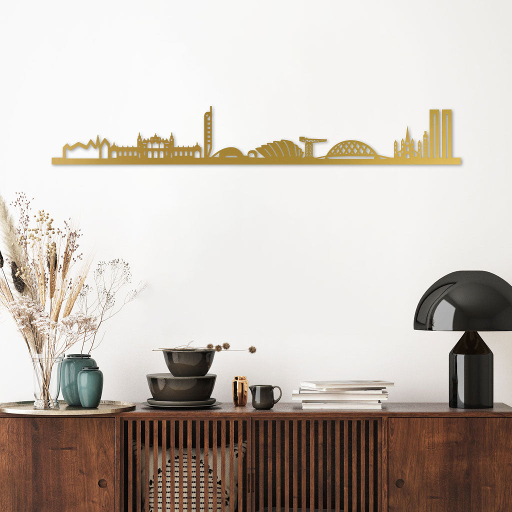 Glasgow Skyline Gold By Siluet Wooden Side Table