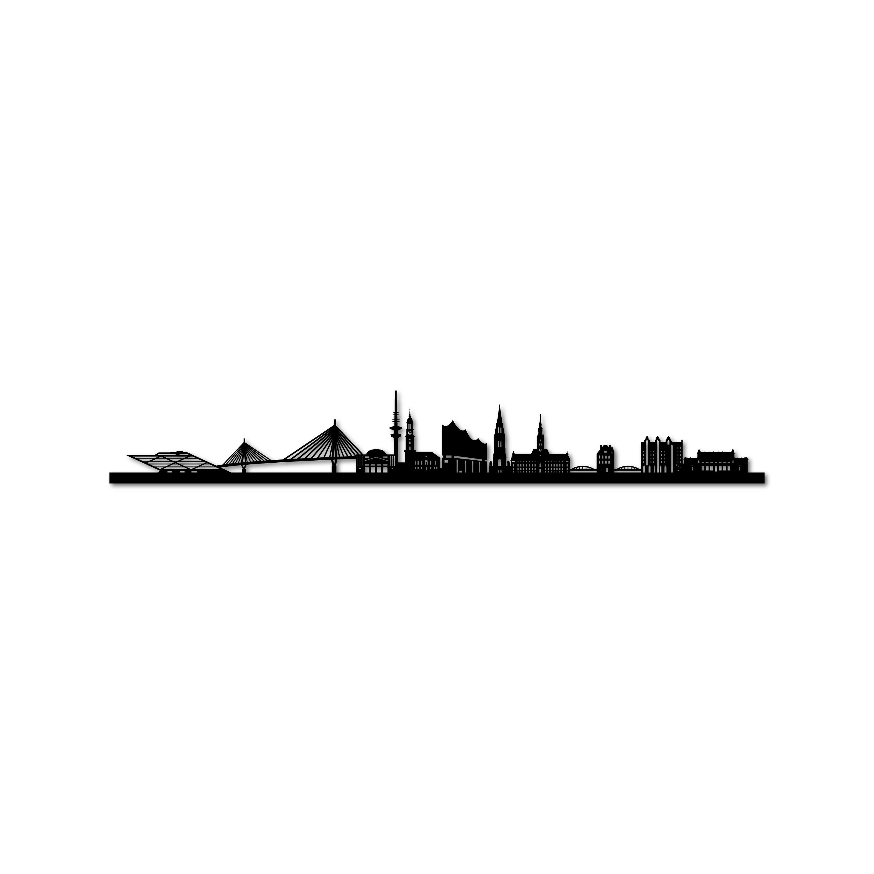 Hamburg Skyline, Laser-cut in Matte Black Acrylic, on a White Background