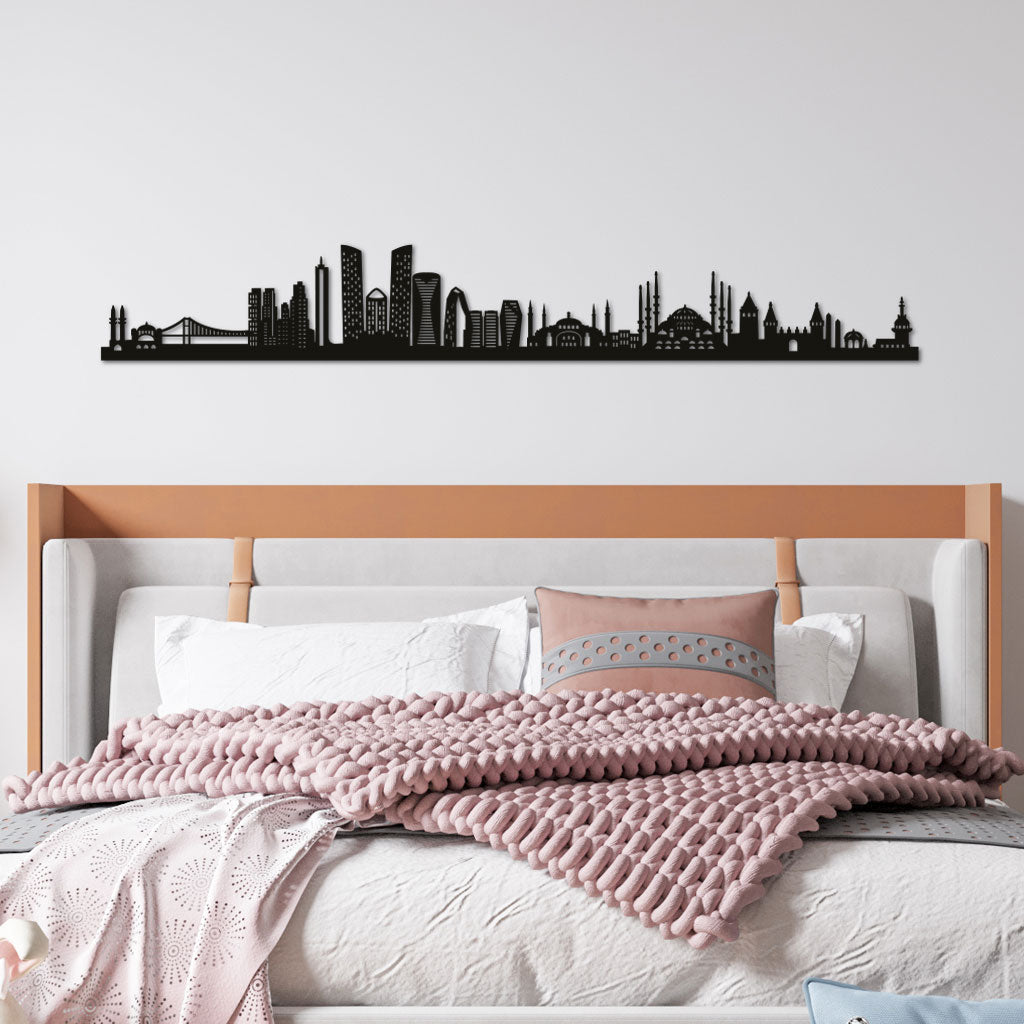 Istanbul Skyline laser-cut in Matte Black reclycled acrylic on Seating Room's Wall