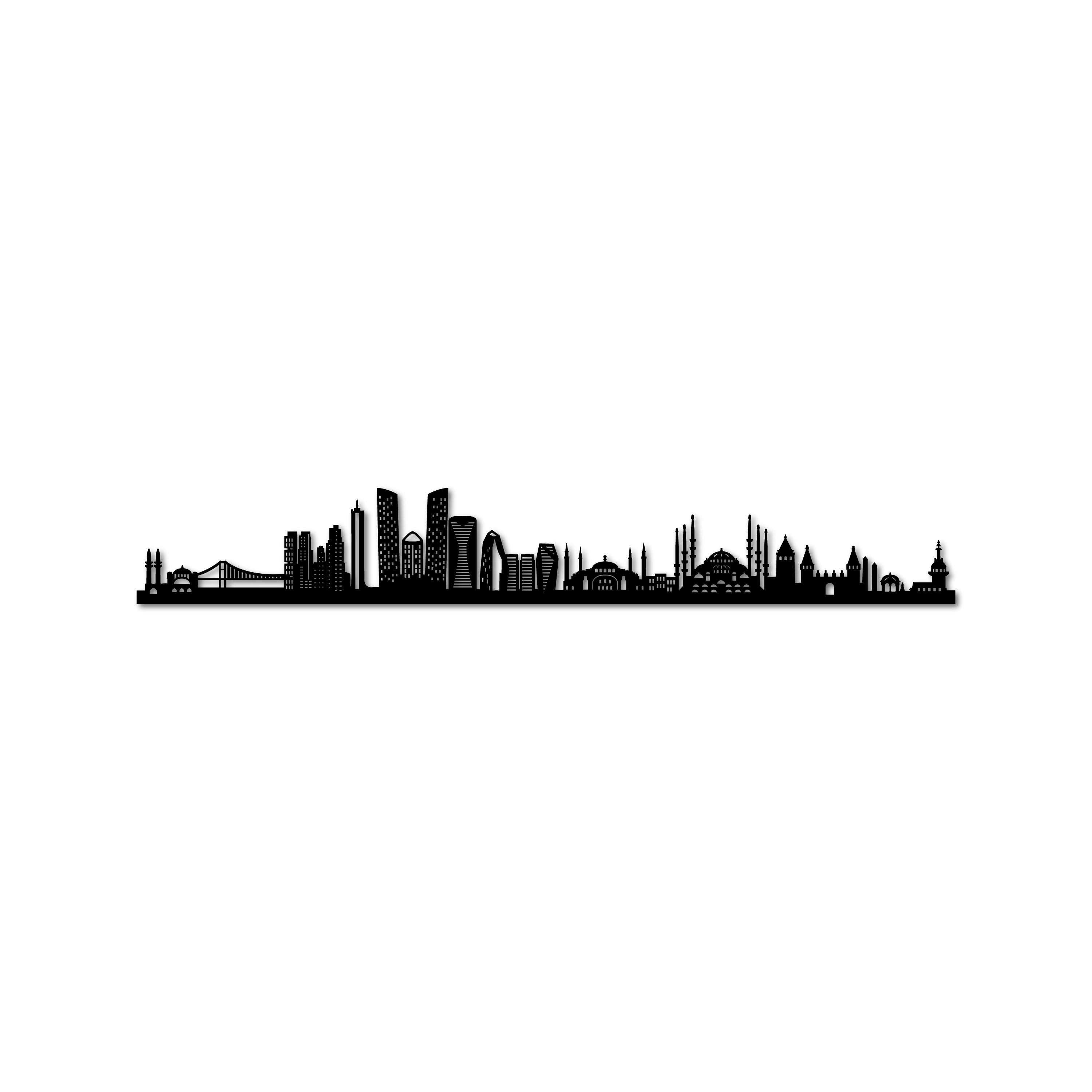 Istanbul Skyline, Laser-cut in Matte Black Acrylic, on a White Background