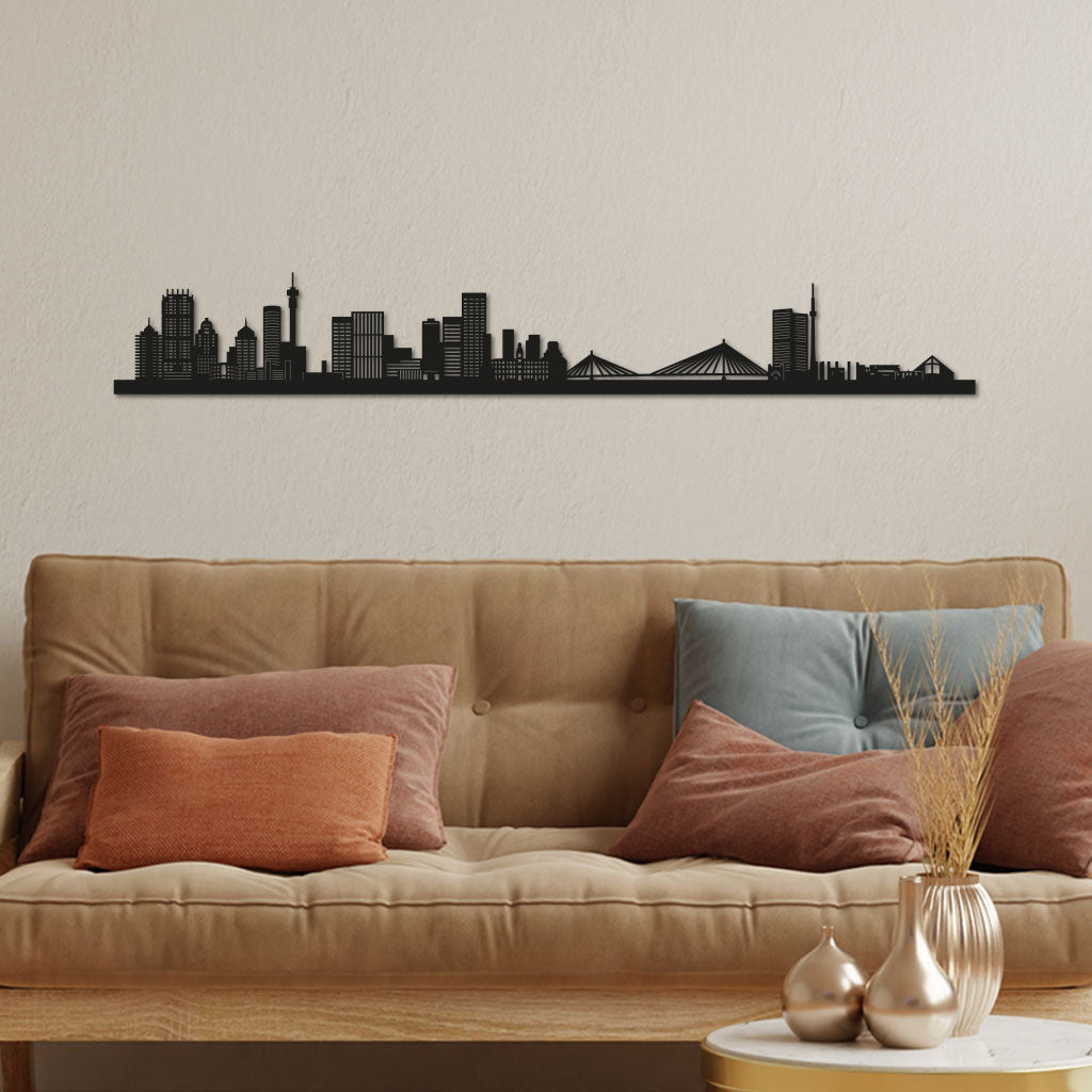 Johannesburg Skyline laser-cut in Matte Black reclycled acrylic on Seating Room's Wall
