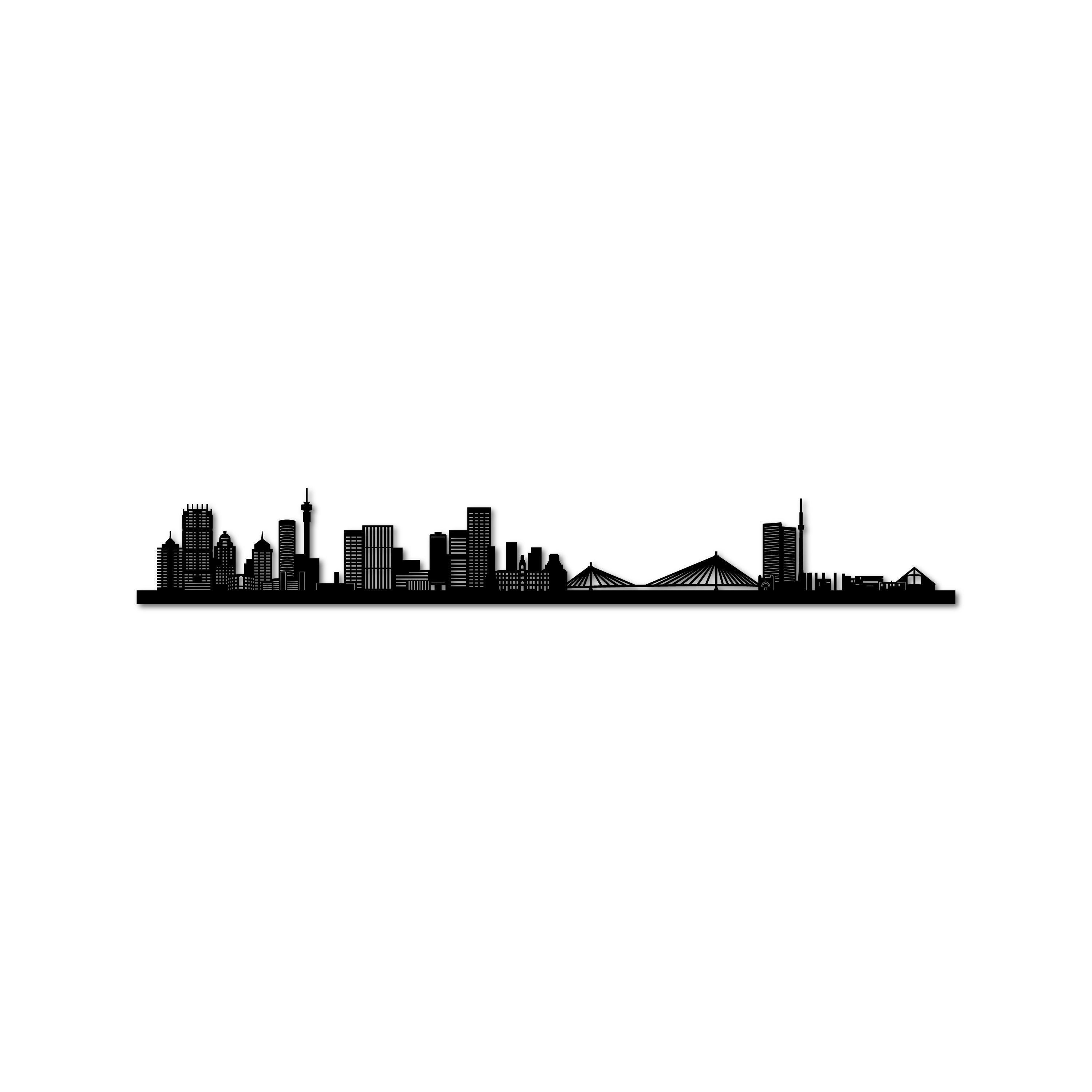 Johannesburg Skyline, Laser-cut in Matte Black Acrylic, on a White Background