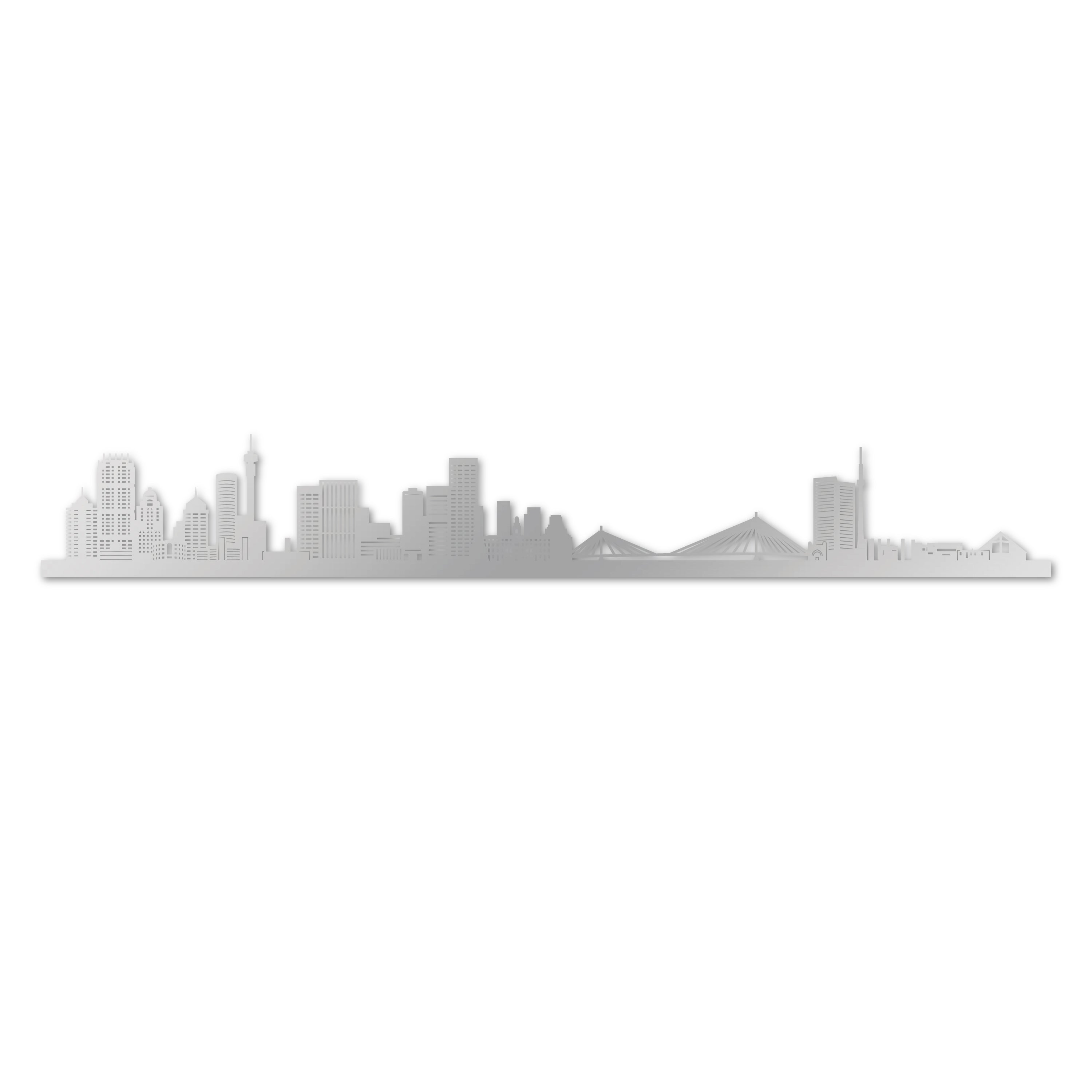 Johannesburg Skyline, Laser-cut in Silver Acrylic, on a White Background