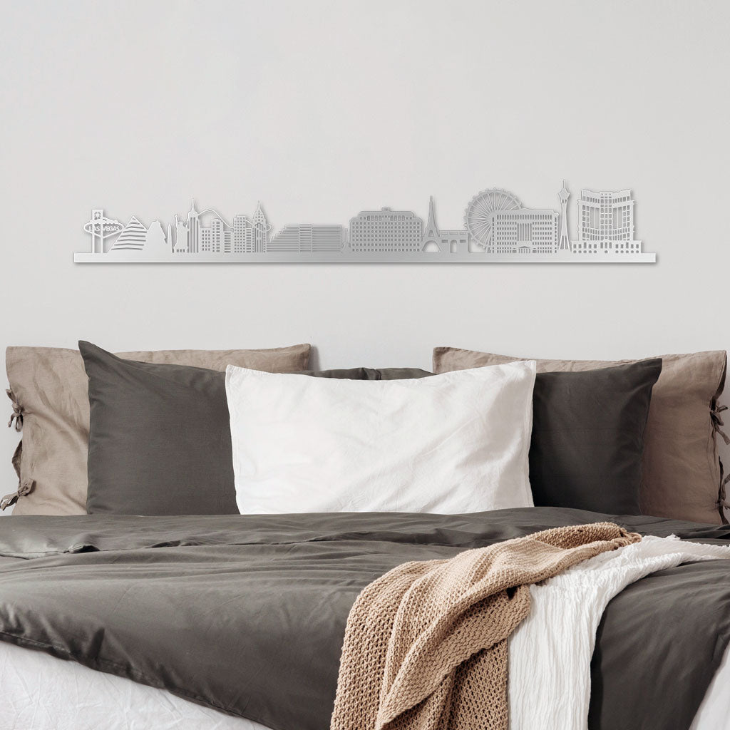 Las Vegas Skyline laser-cut in Silver reclycled acrylic on Seating Room's Wall