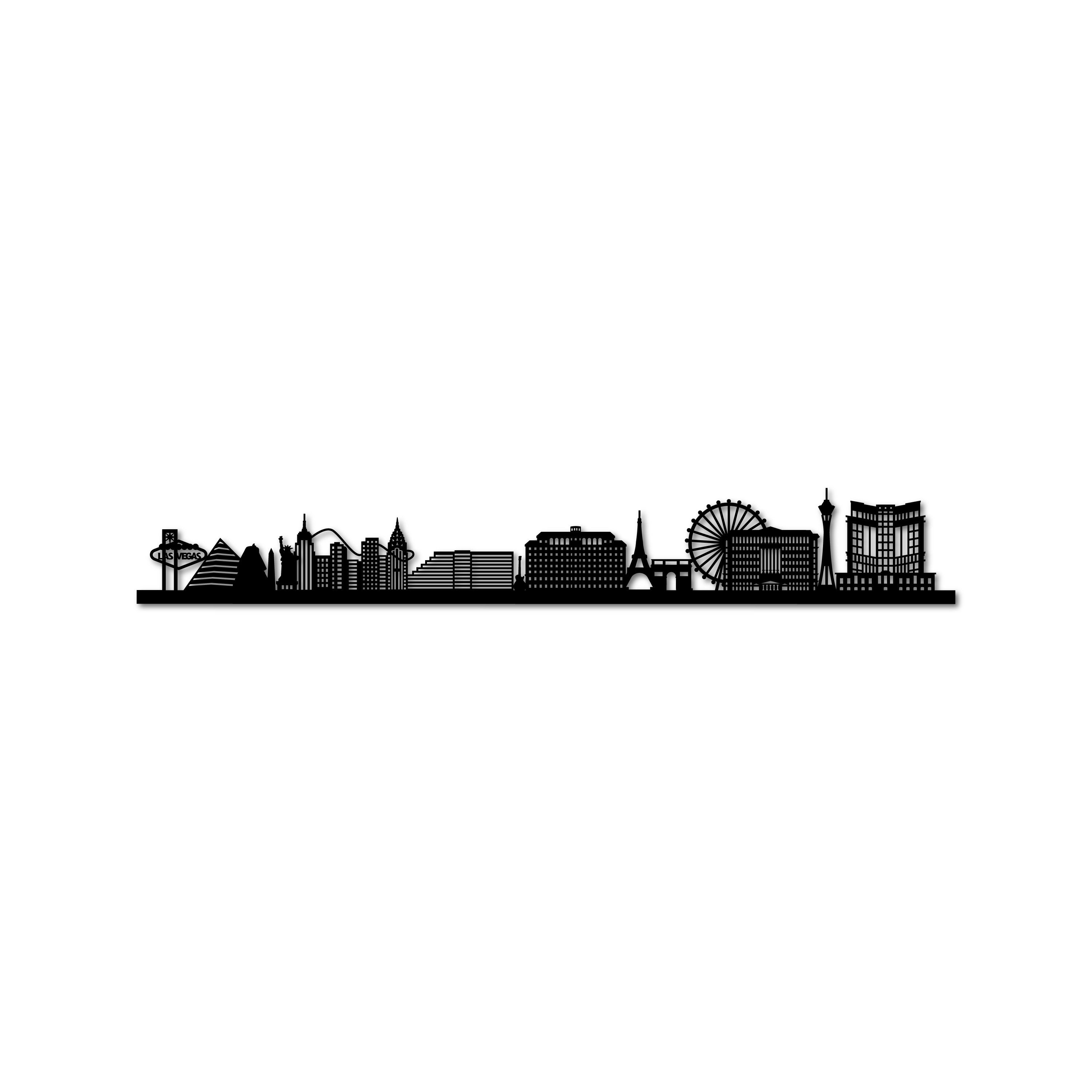Las Vegas Skyline, Laser-cut in Matte Black Acrylic, on a White Background