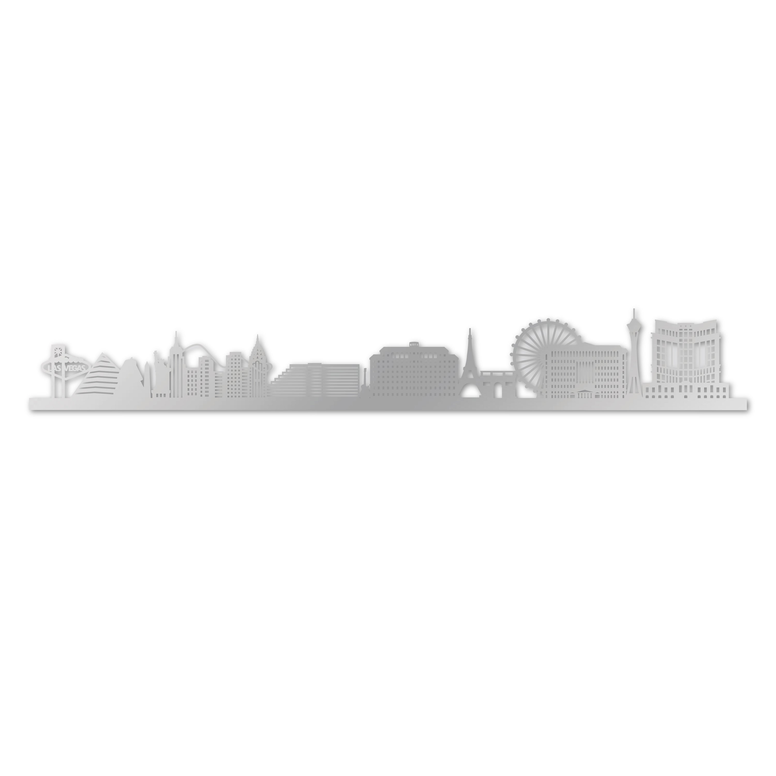 Las Vegas Skyline, Laser-cut in Silver Acrylic, on a White Background