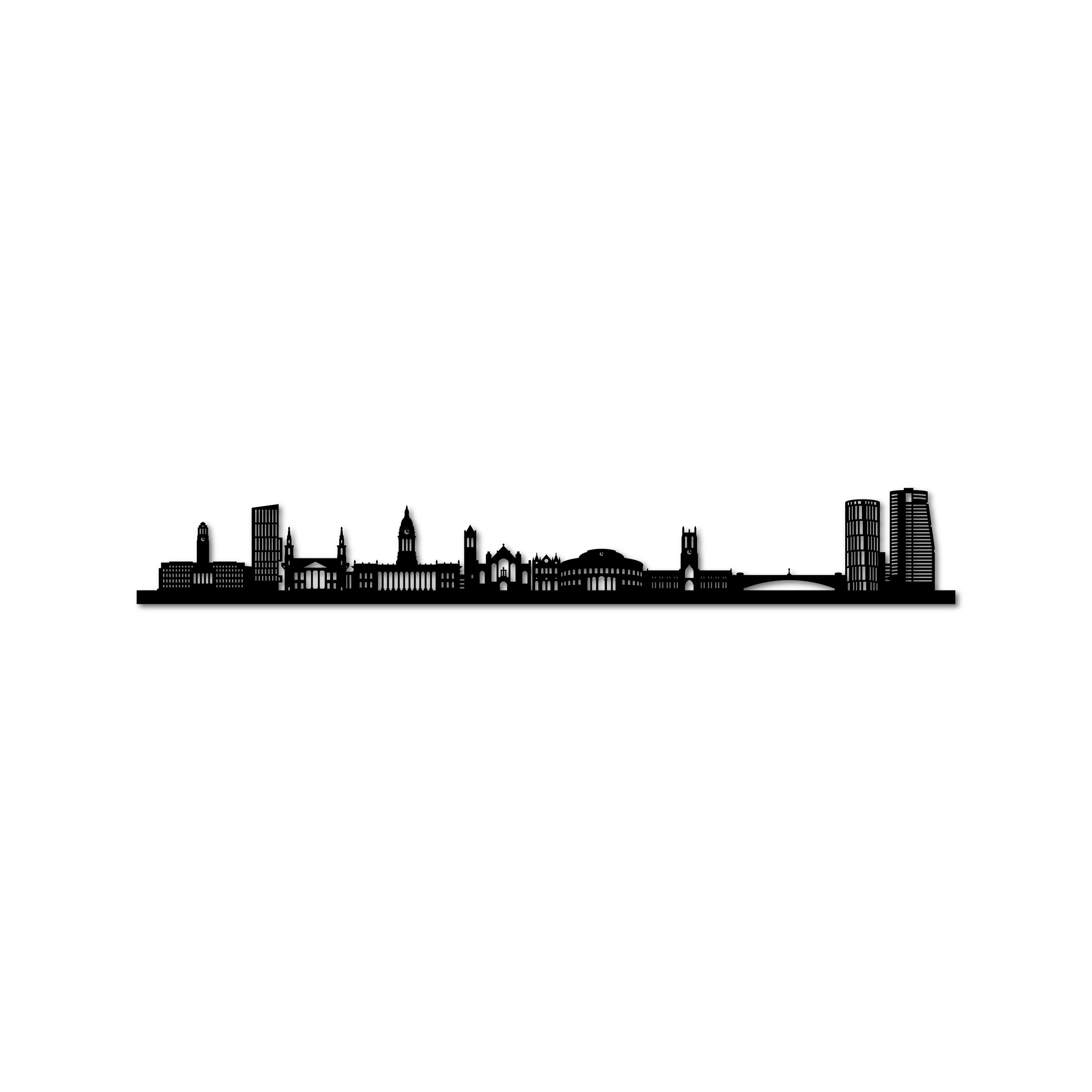 Leeds Skyline, Laser-cut in Matte Black Acrylic, on a White Background
