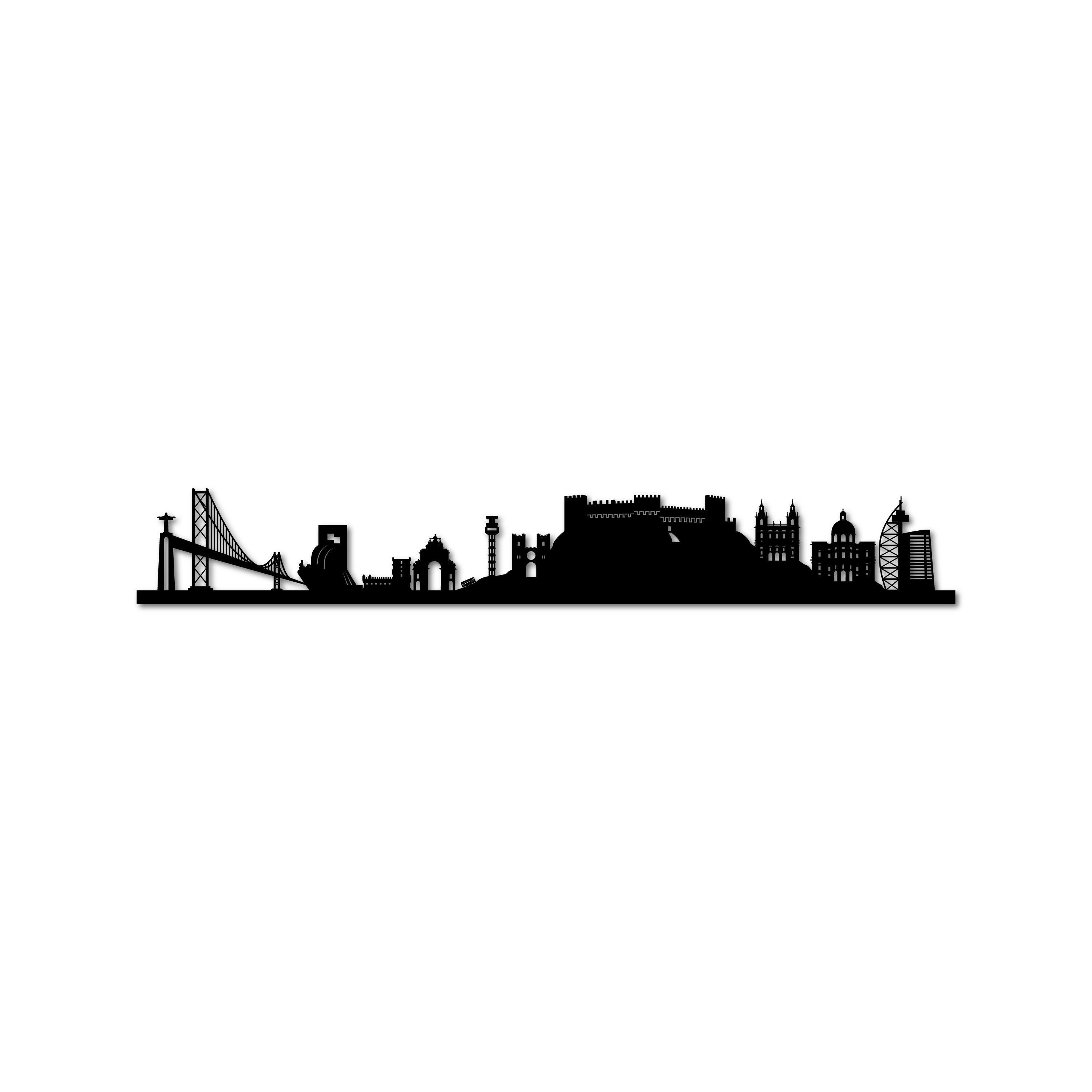 Lisbon Skyline, Laser-cut in Matte Black Acrylic, on a White Background