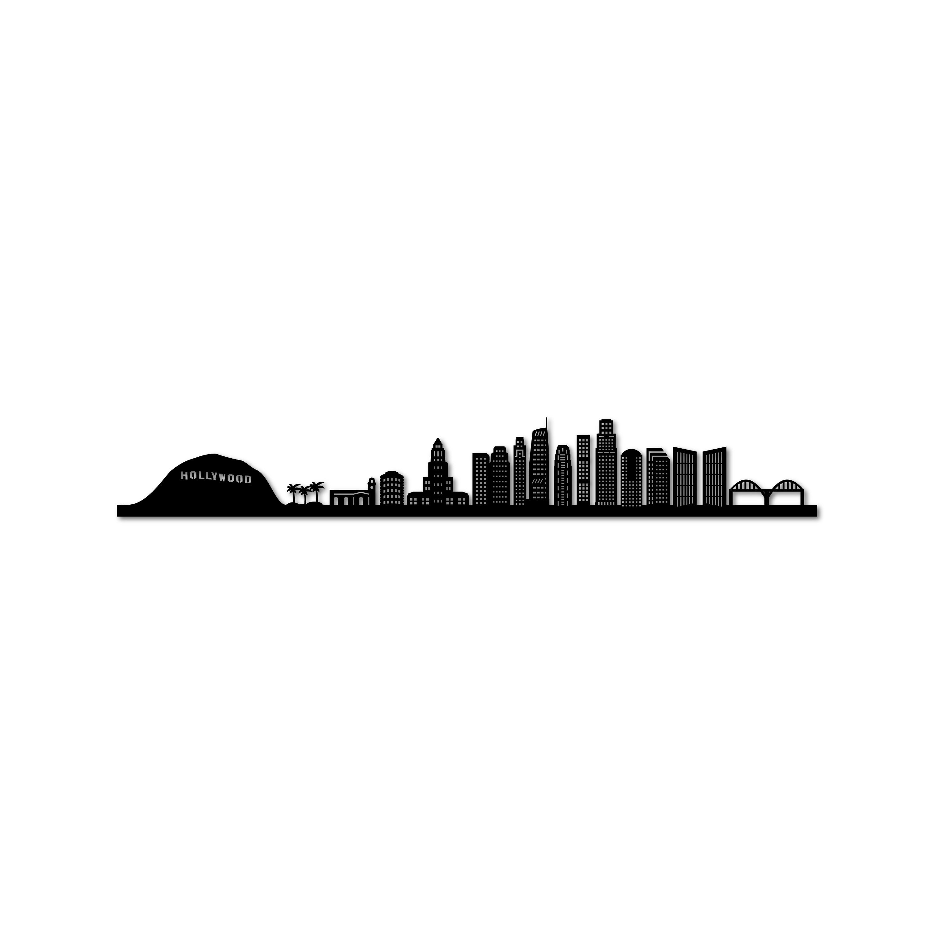 Los Angeles Skyline, Laser-cut in Matte Black Acrylic, on a White Background