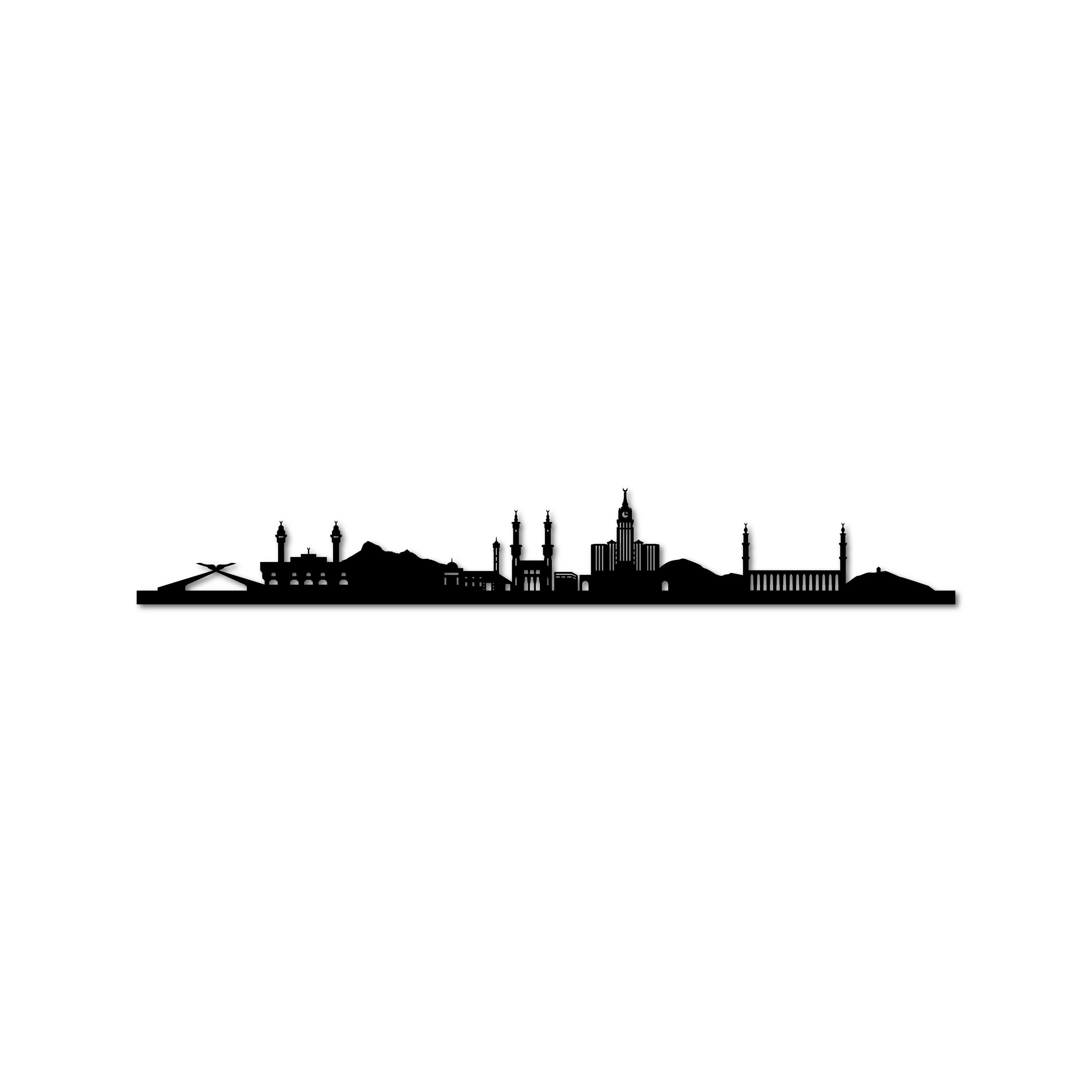 Mecca Skyline, Laser-cut in Matte Black Acrylic, on a White Background