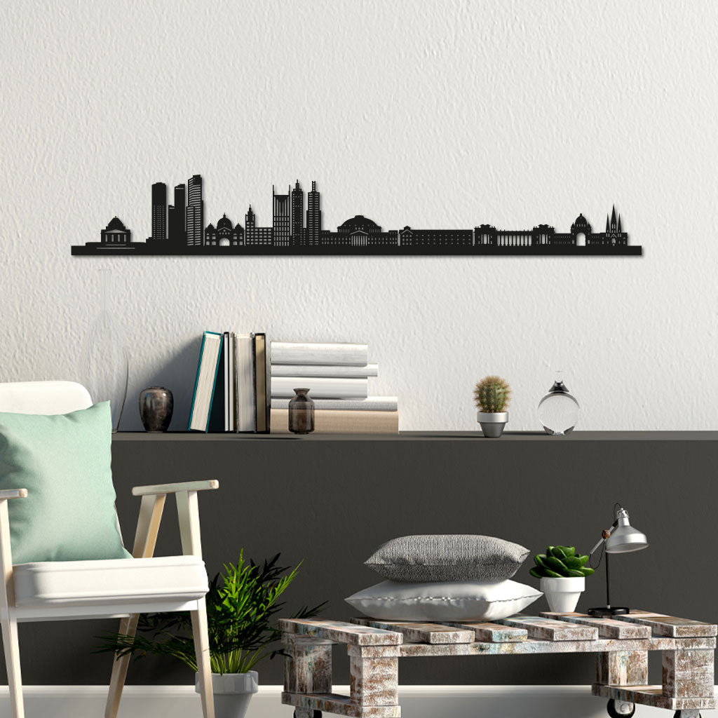 Melbourne Skyline laser-cut in Matte Black reclycled acrylic on Seating Room's Wall
