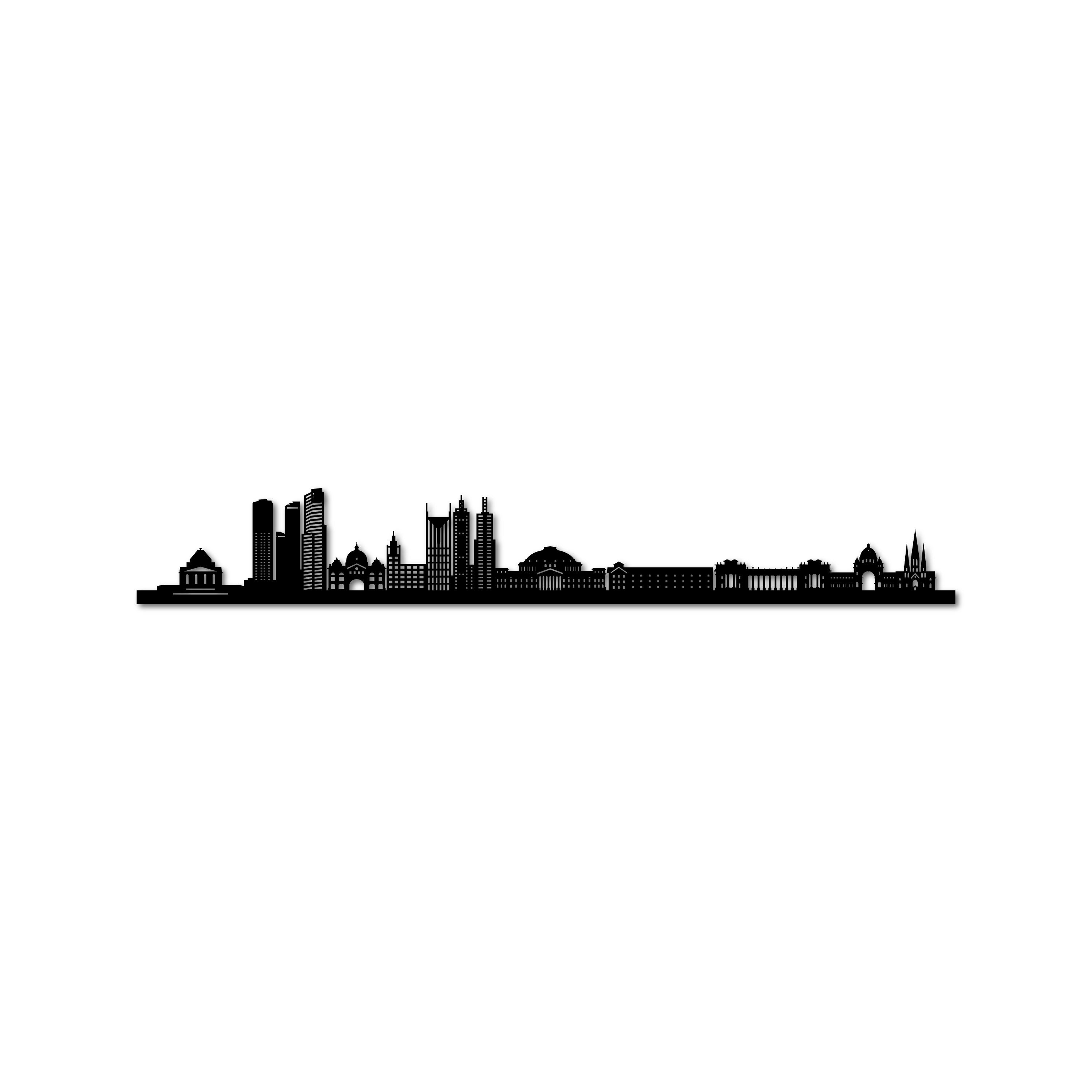Melbourne Skyline, Laser-cut in Matte Black Acrylic, on a White Background