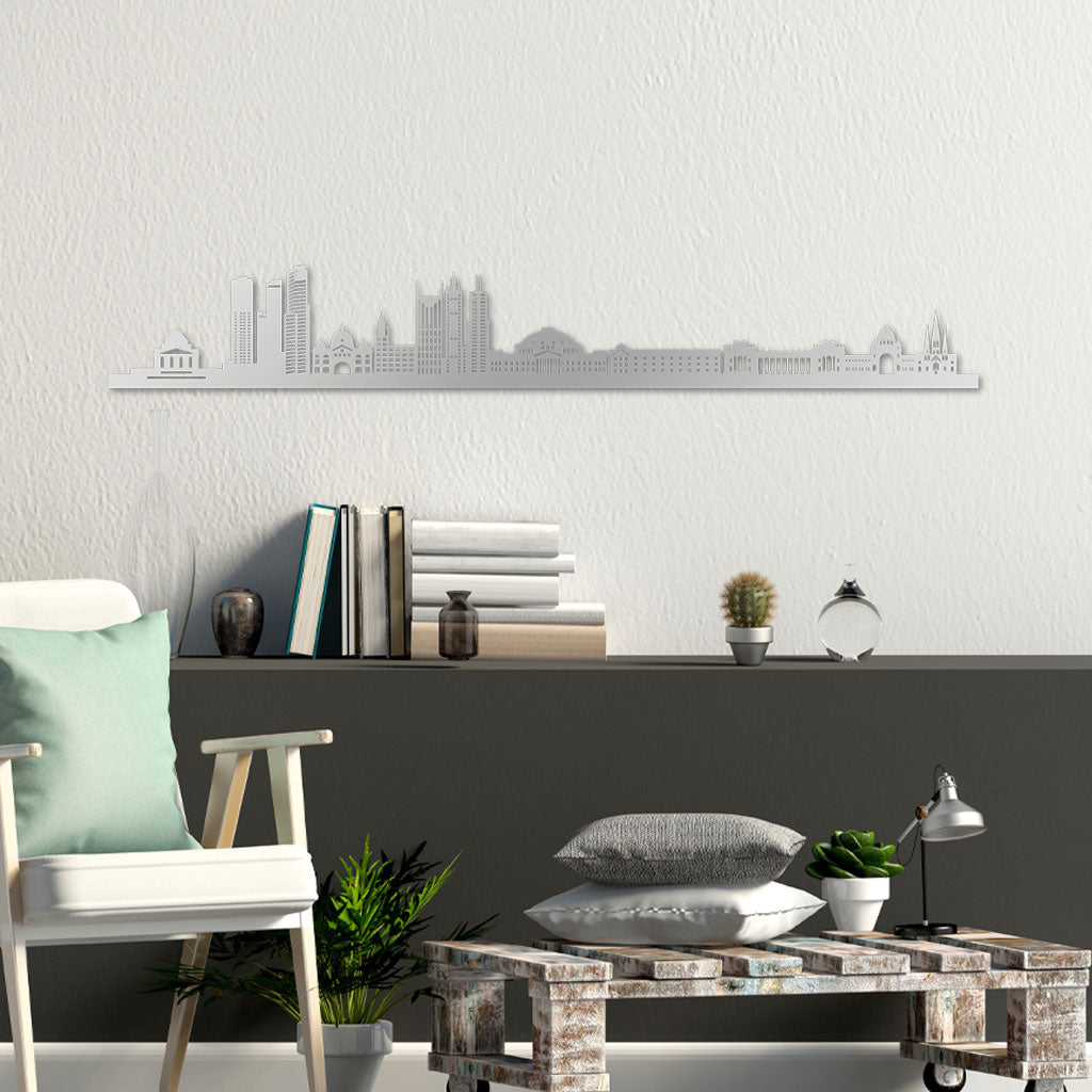Melbourne Skyline laser-cut in Silver reclycled acrylic on Seating Room's Wall