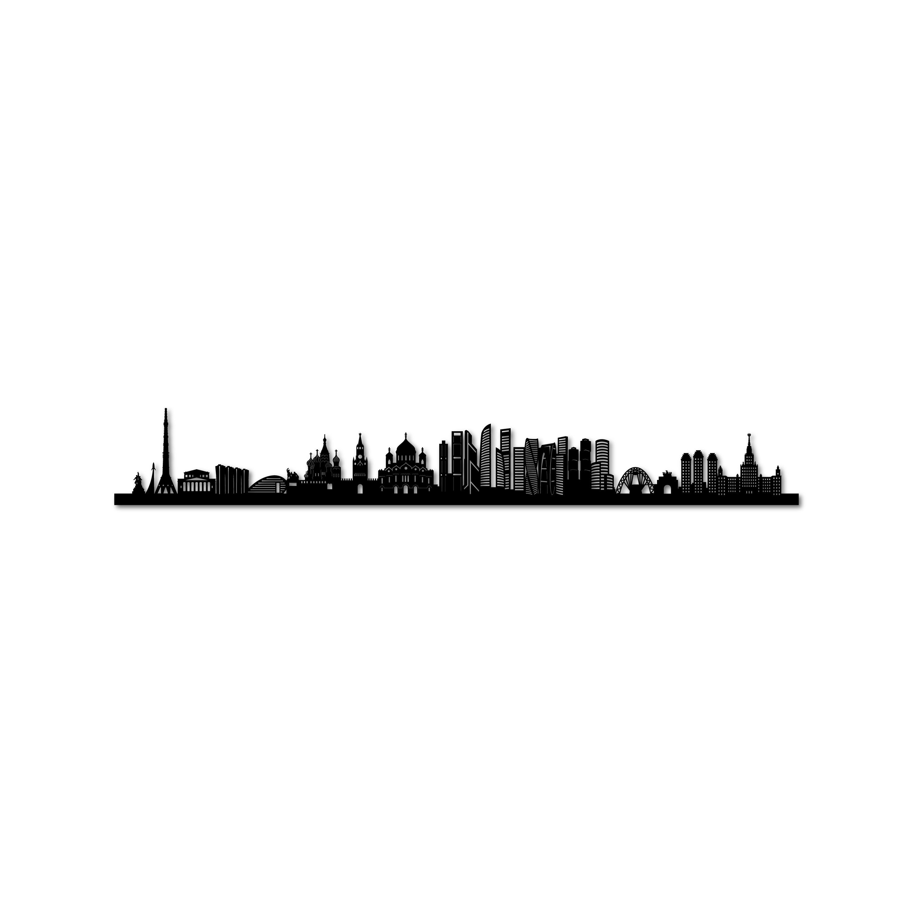 Moscow Skyline, Laser-cut in Matte Black Acrylic, on a White Background