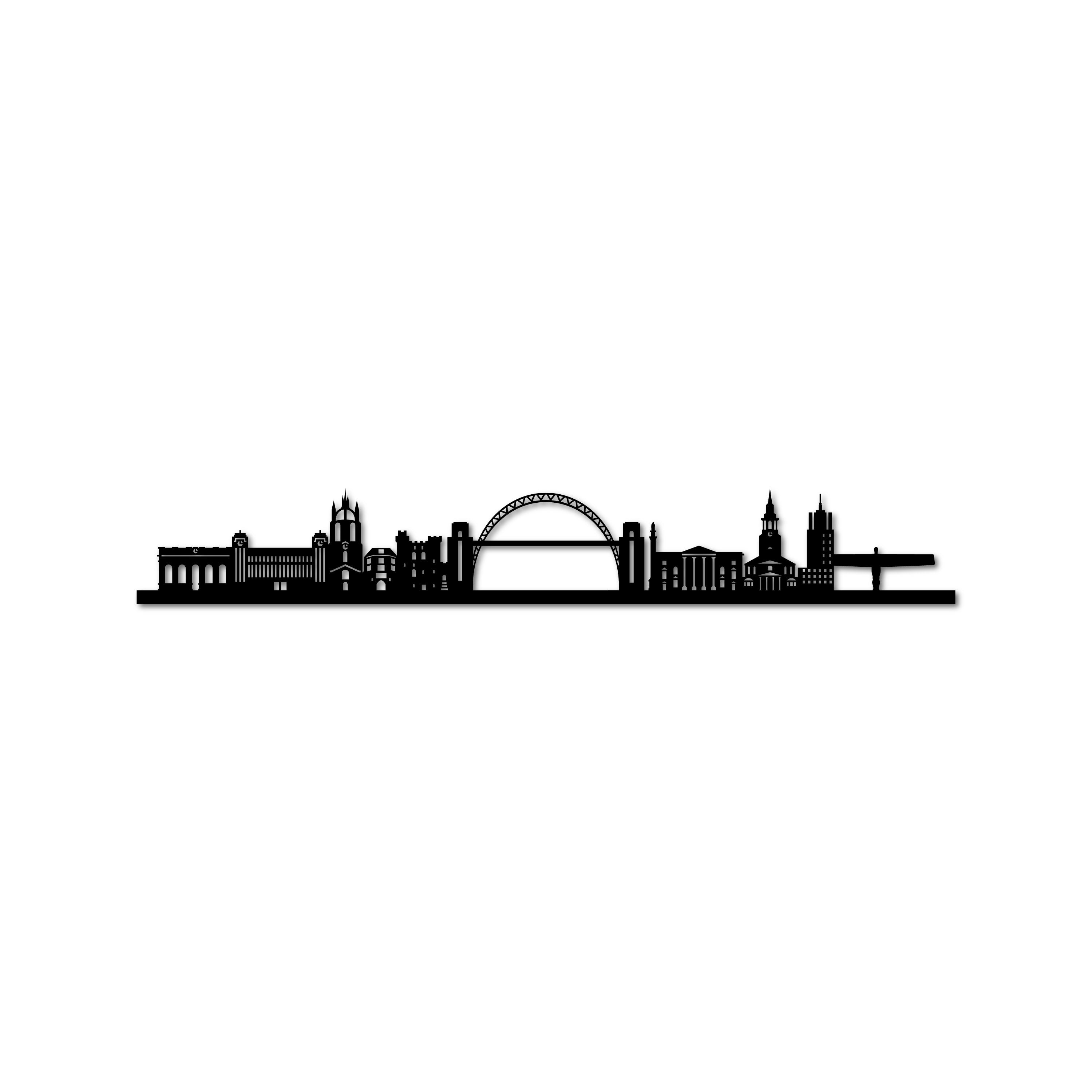 Newcastle Skyline, Laser-cut in Matte Black Acrylic, on a White Background