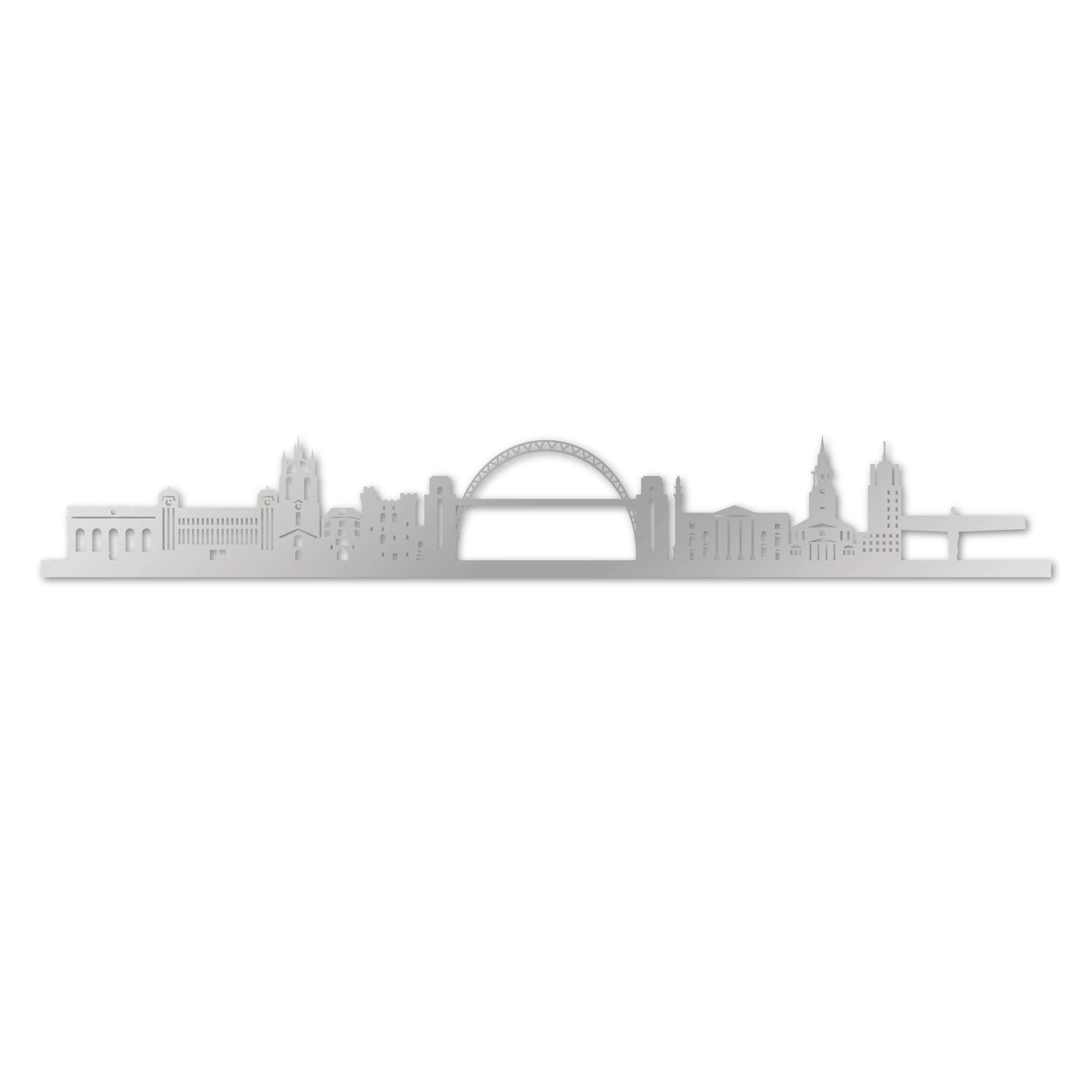 Newcastle Skyline, Laser-cut in Silver Acrylic, on a White Background