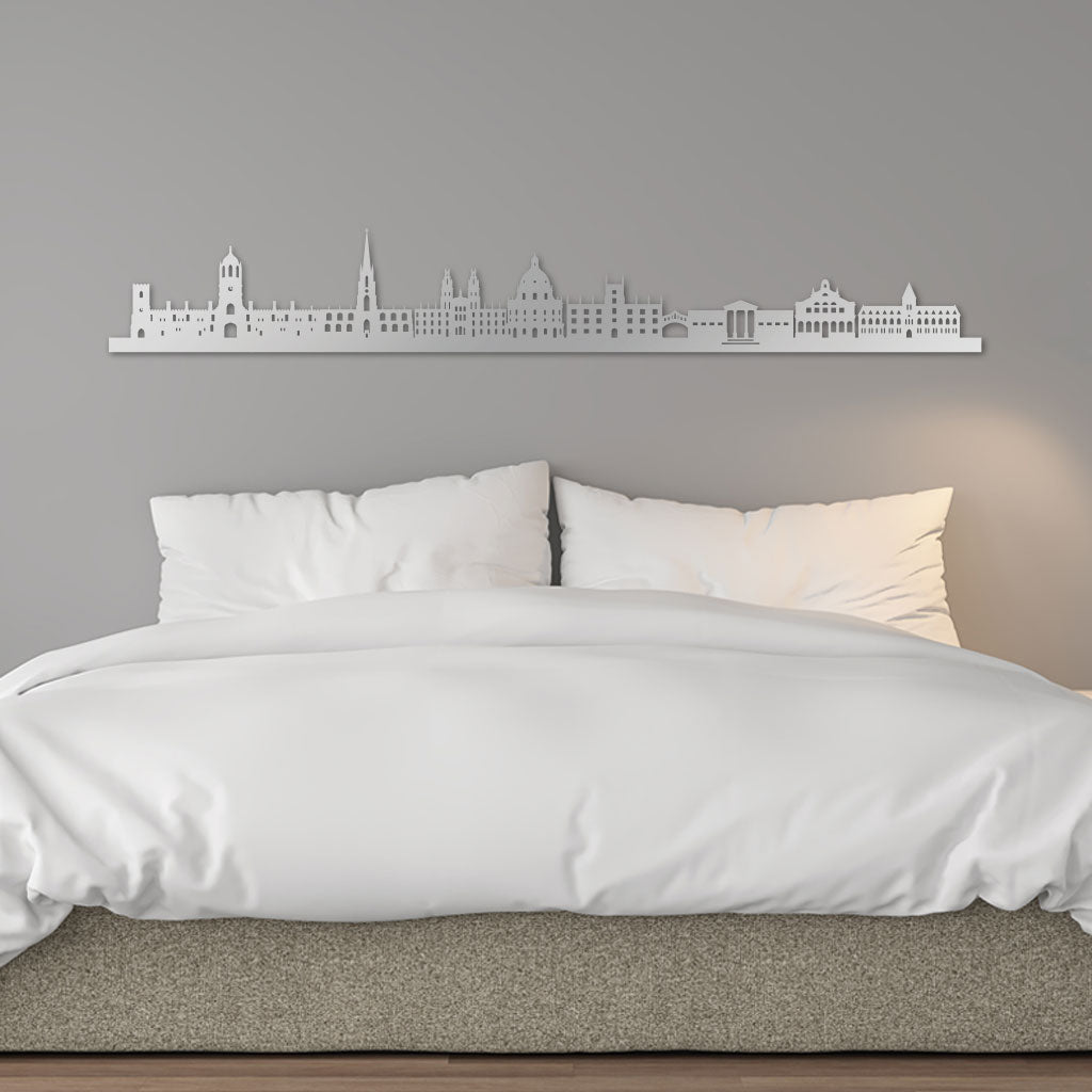 Oxford Skyline laser-cut in Silver reclycled acrylic on Seating Room's Wall