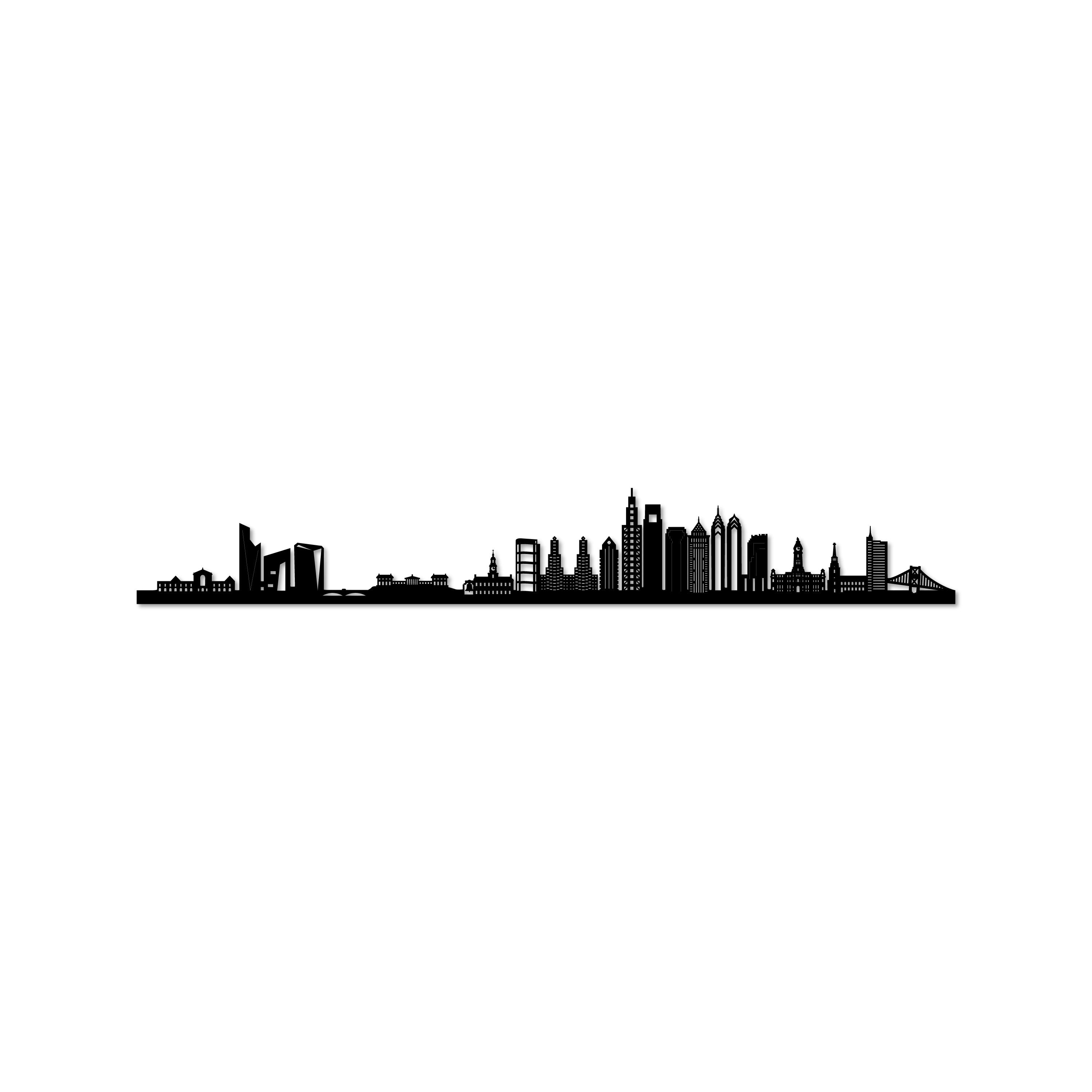 Philadelphia Skyline, Laser-cut in Matte Black Acrylic, on a White Background