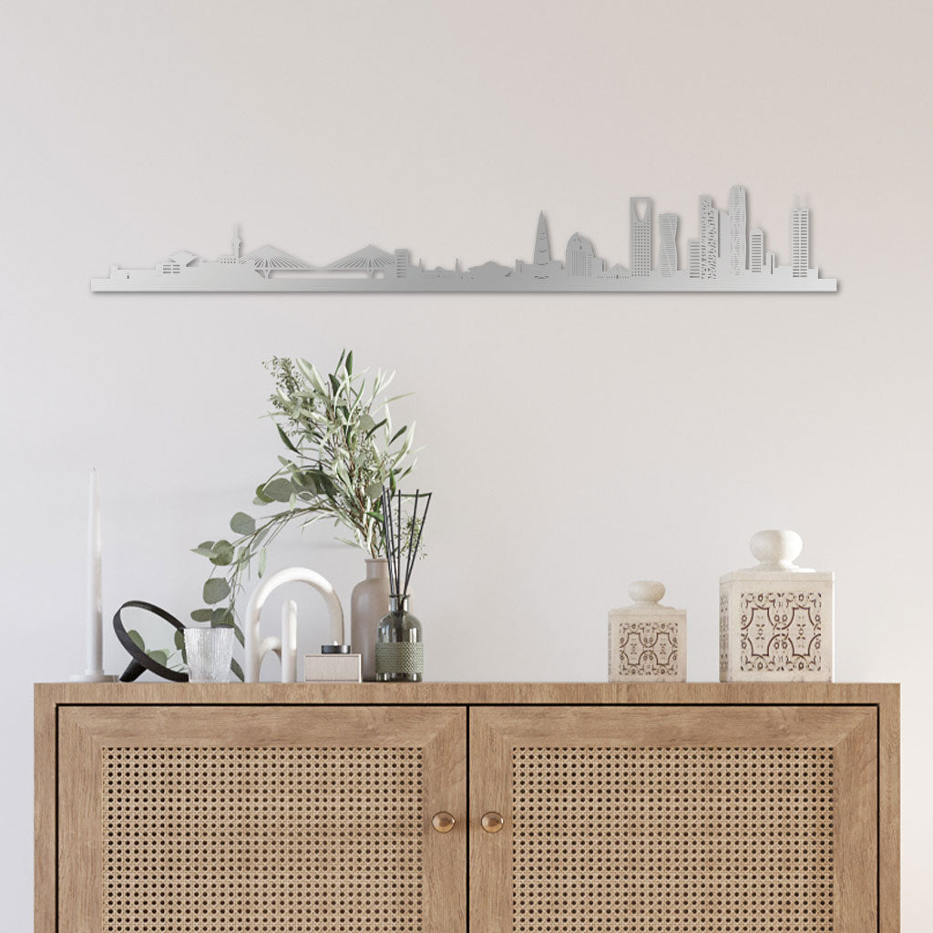 Riyadh silver skyline by siluet wooden rattan side table