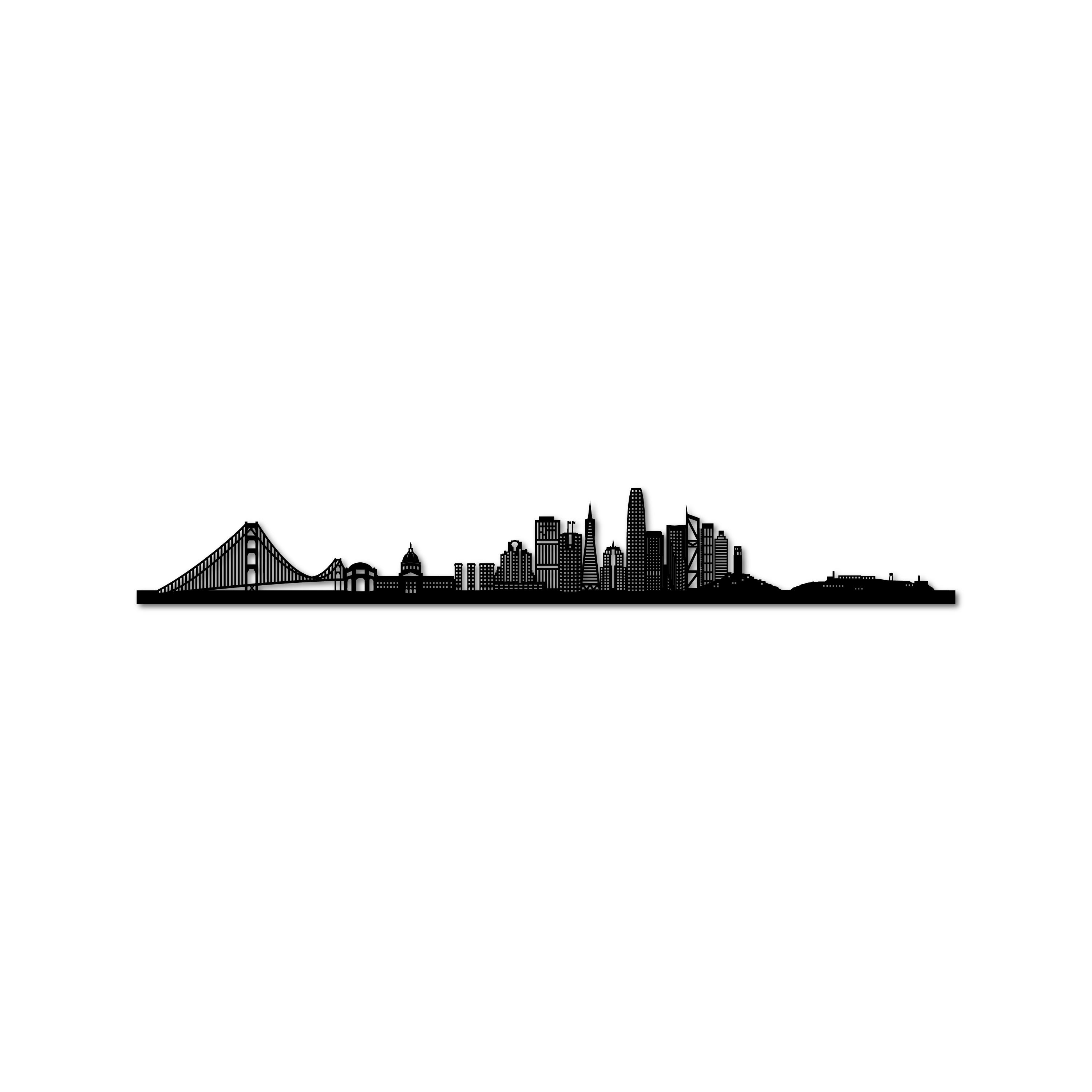 San Francisco Skyline, Laser-cut in Matte Black Acrylic, on a White Background