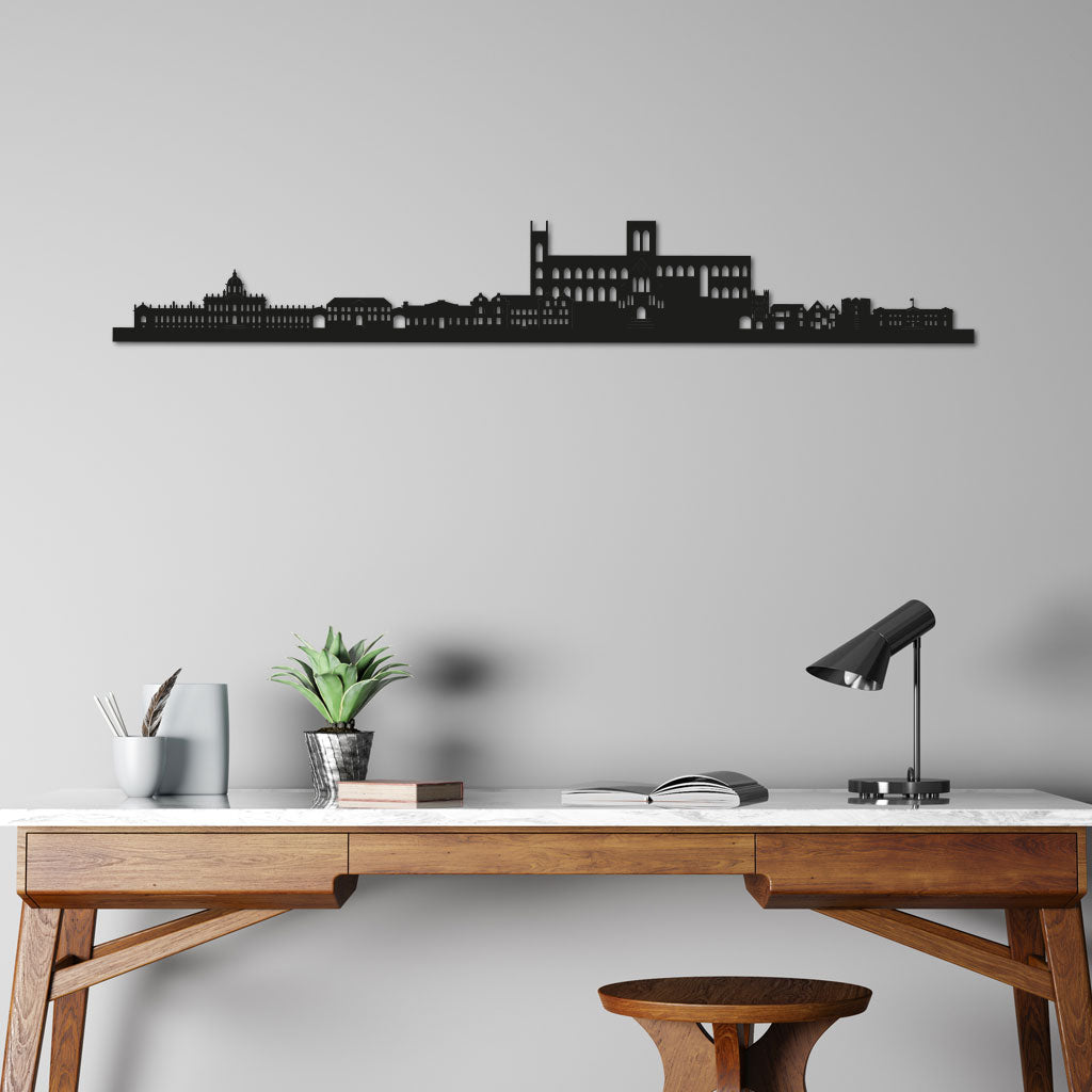 York Skyline laser-cut in Matte Black reclycled acrylic on Seating Room's Wall