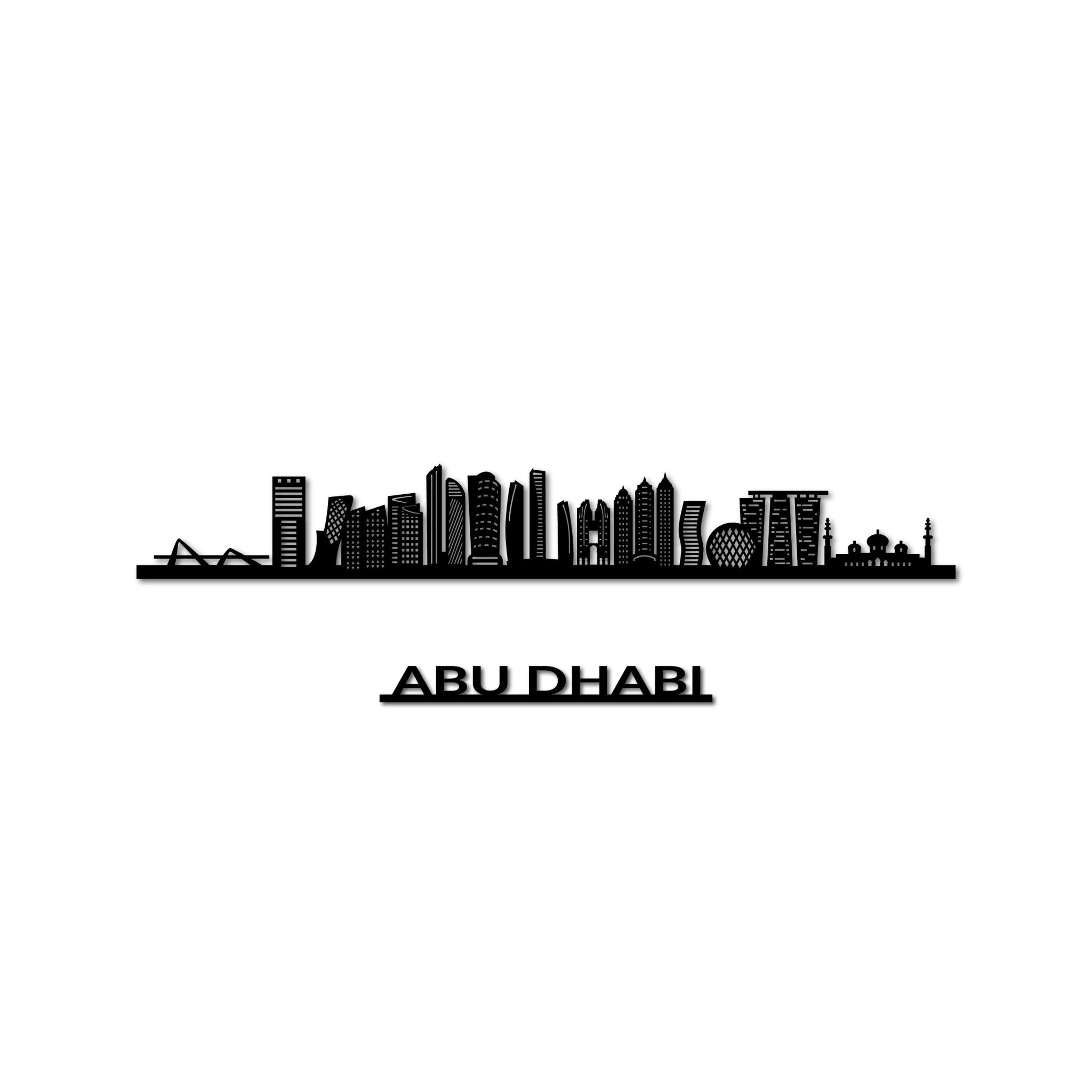 Abu Dhabi Skyline, Laser-cut in Matte Black Acrylic, on a White Background