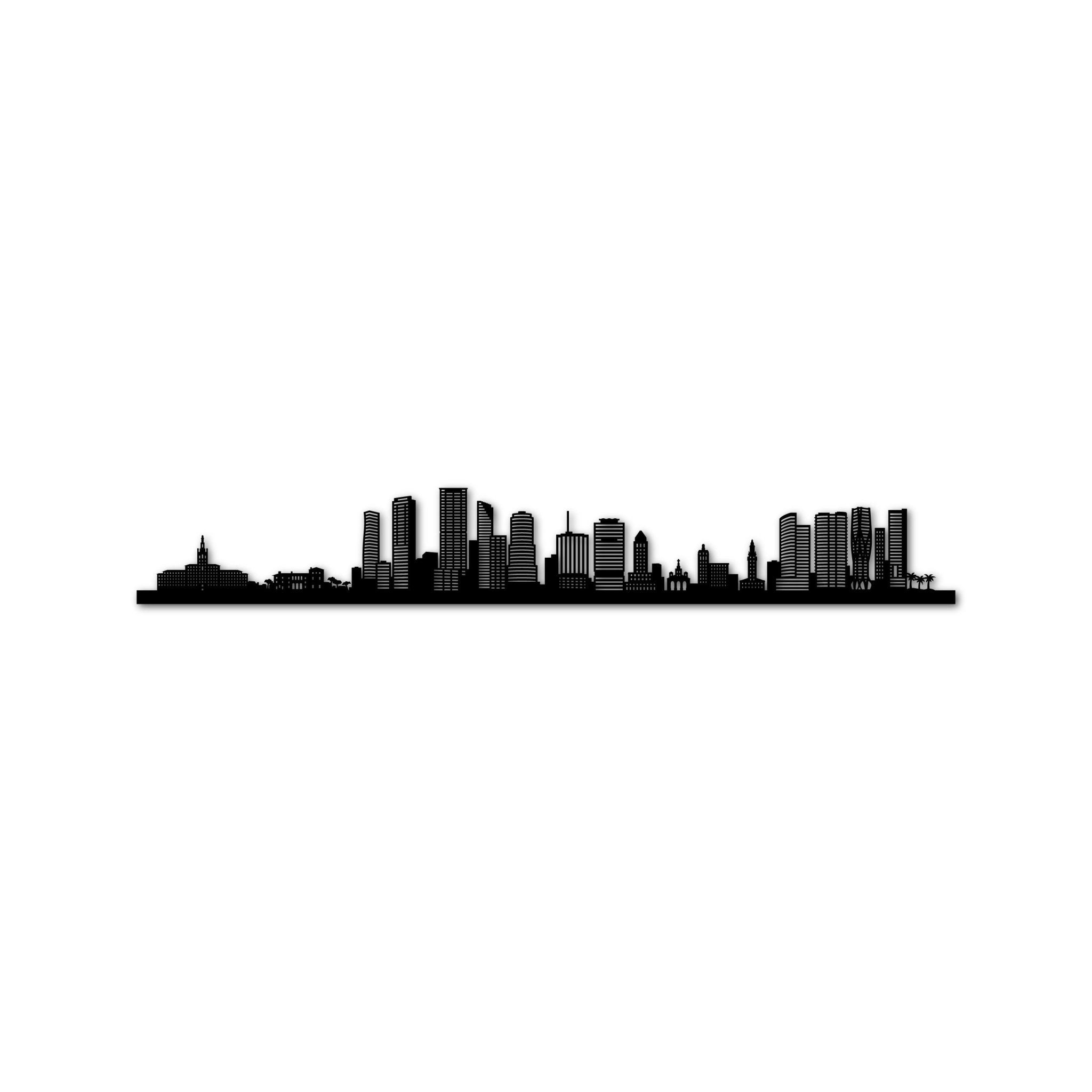 Miami Skyline, Laser-cut in Matte Black Acrylic, on a White Background