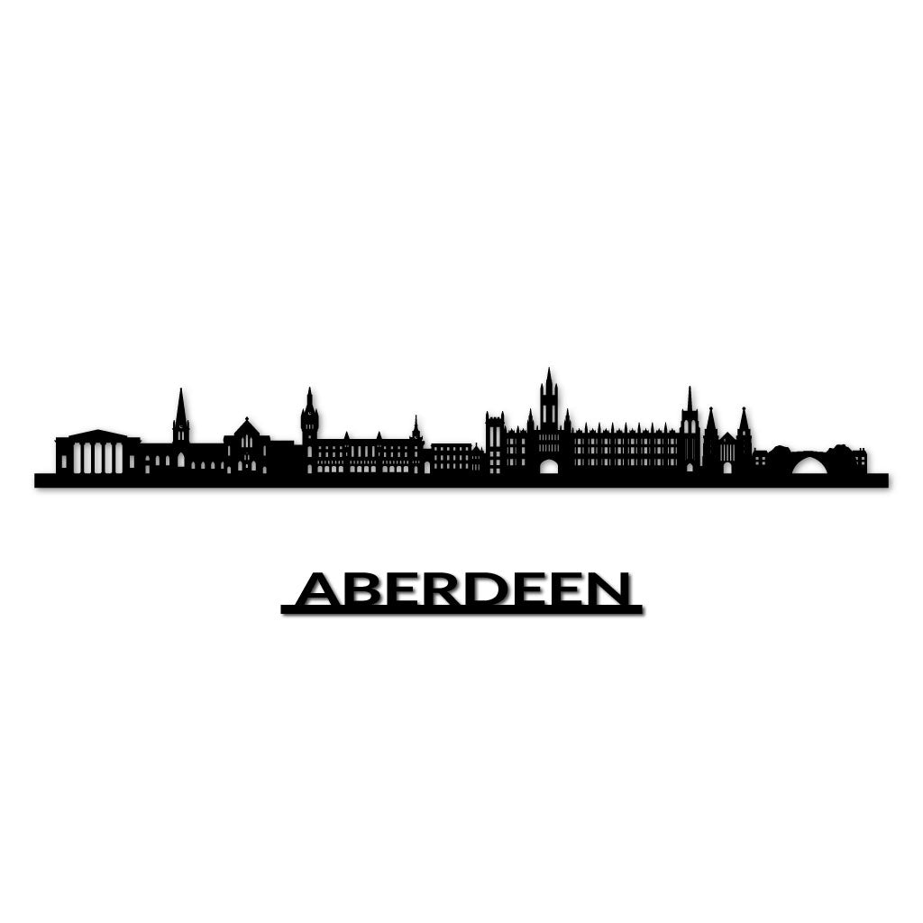 Aberdeen Skyline, Laser-cut in Matte Black Acrylic, on a White Background